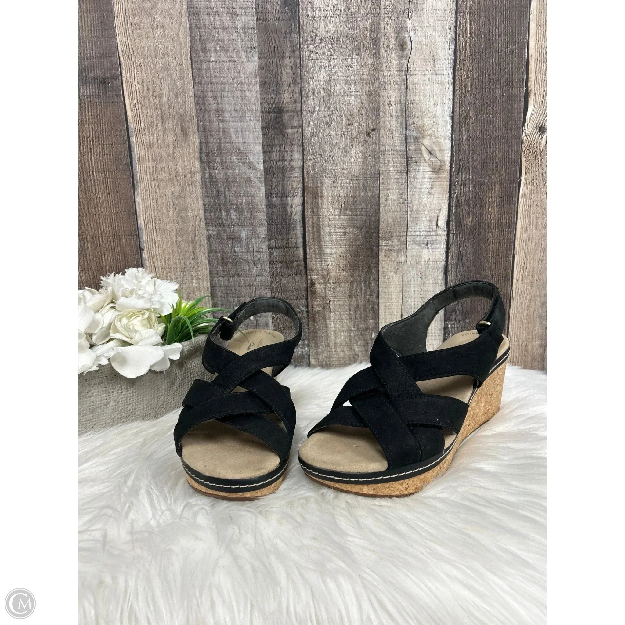 Sandals Heels Wedge By Clarks In Black, Size: 7.5 clarks