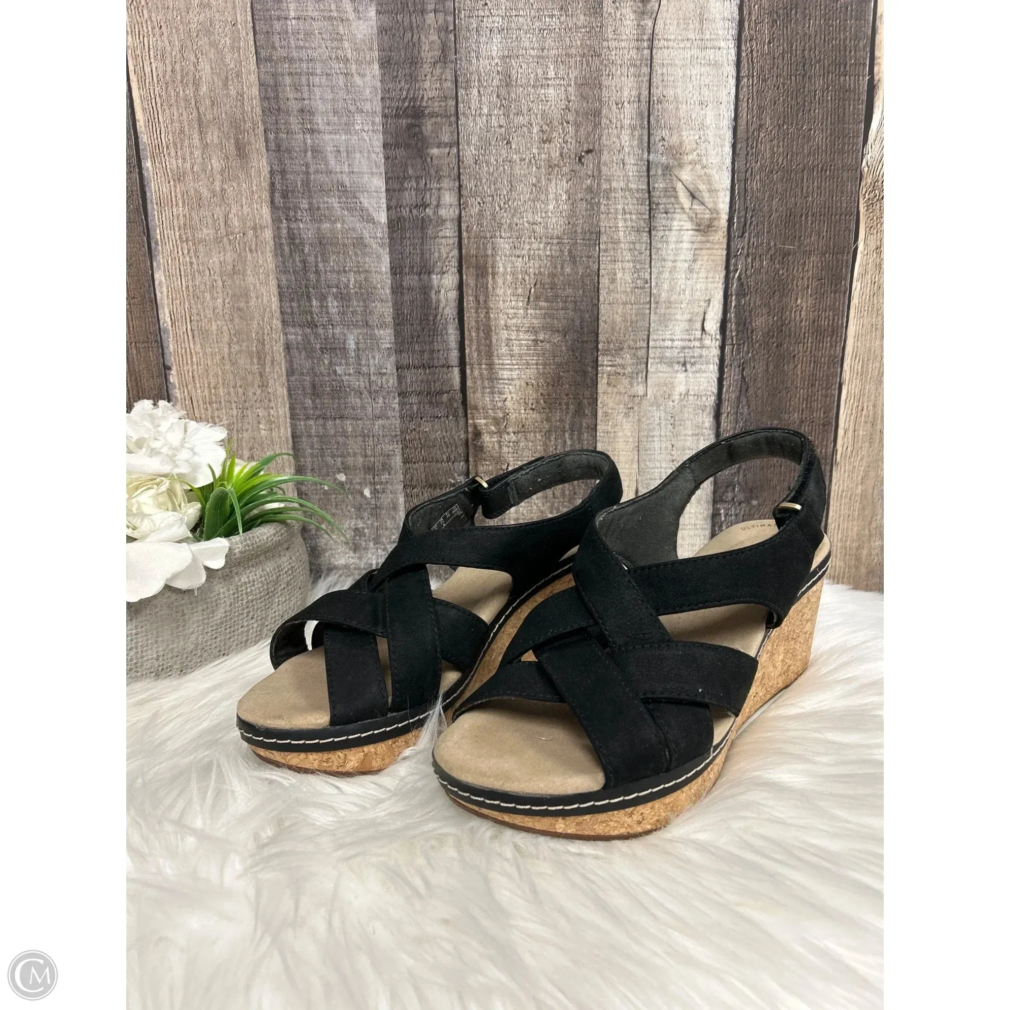 Sandals Heels Wedge By Clarks In Black, Size: 7.5 clarks