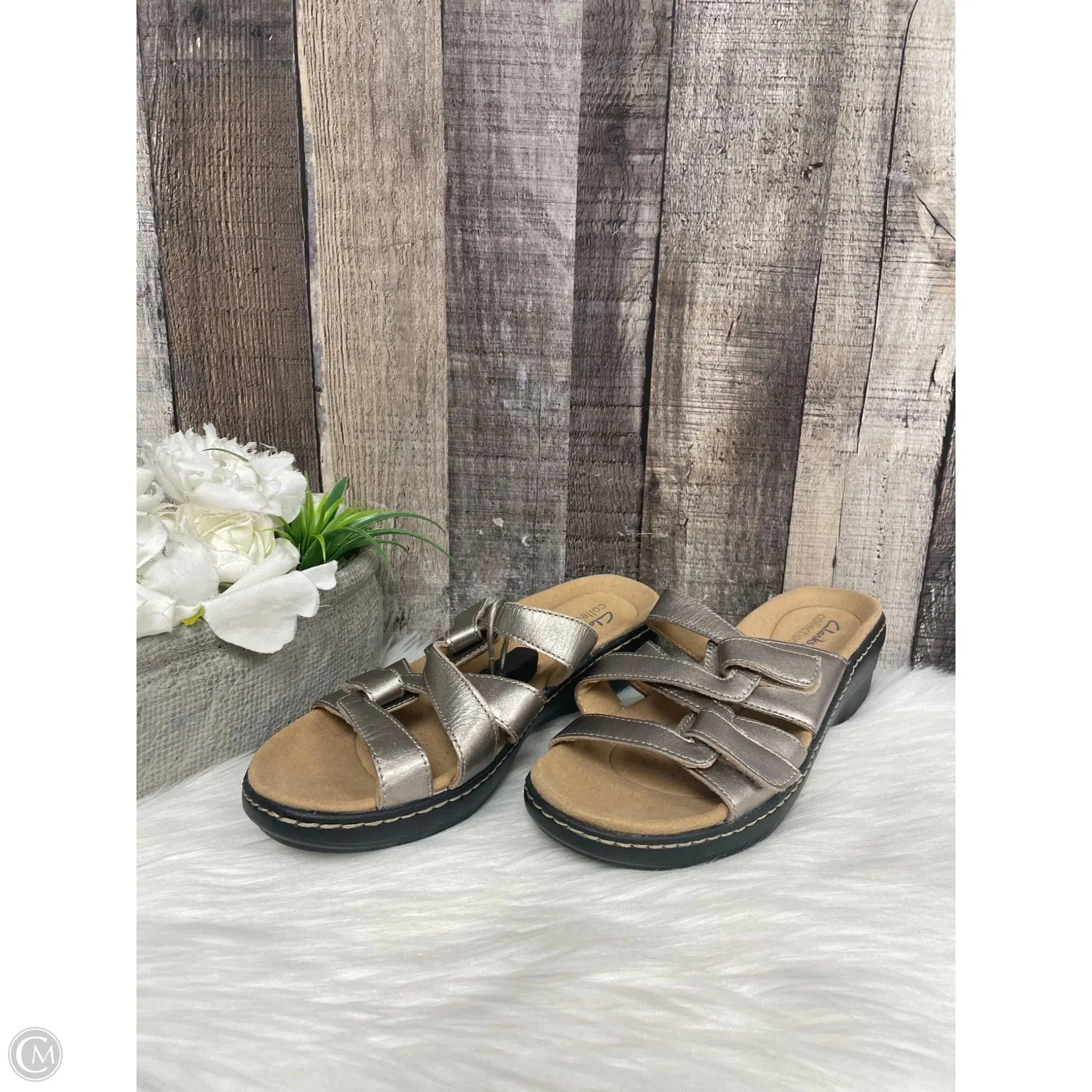 Sandals Heels Wedge By Clarks In Gold, Size: 8.5 clarks