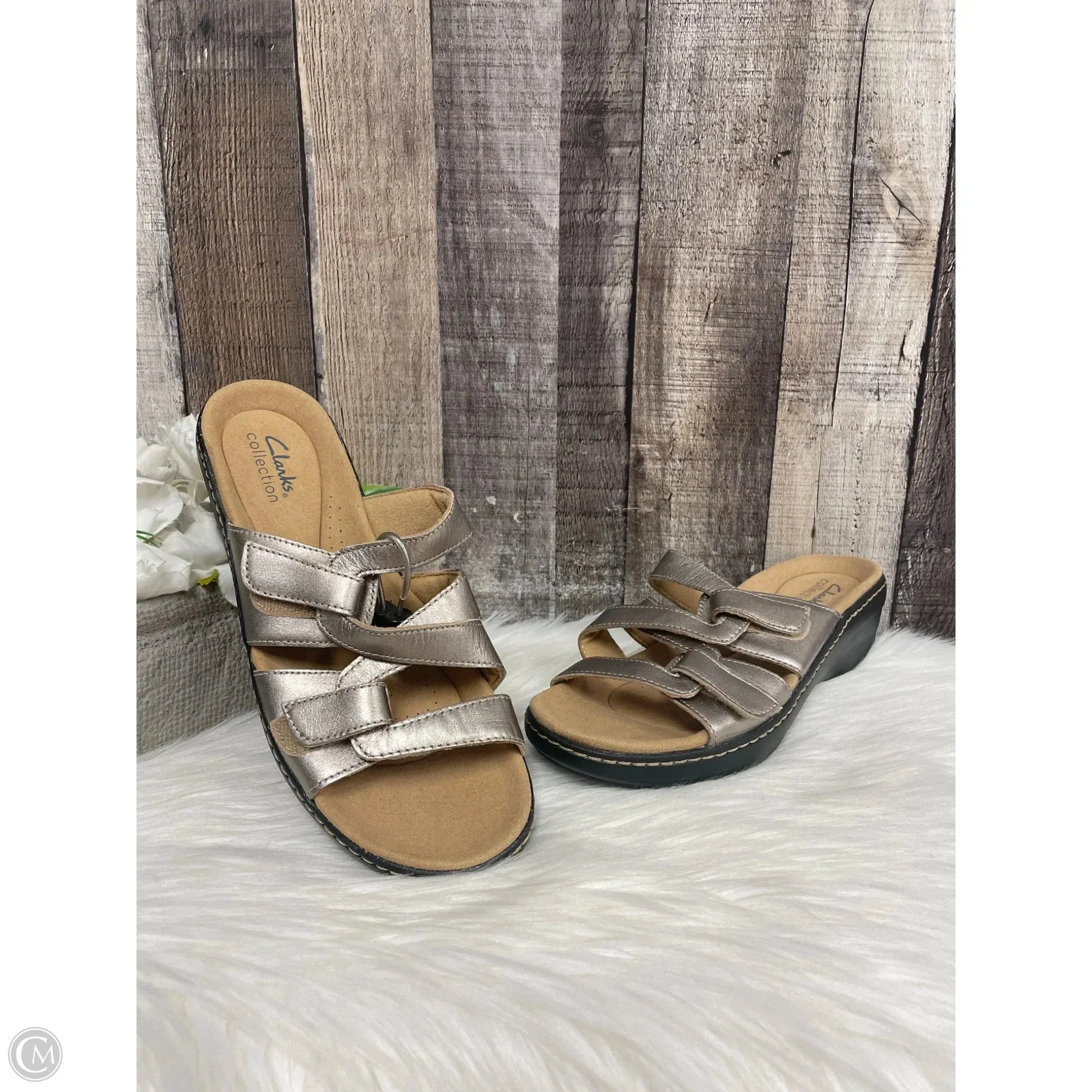 Sandals Heels Wedge By Clarks In Gold, Size: 8.5 clarks