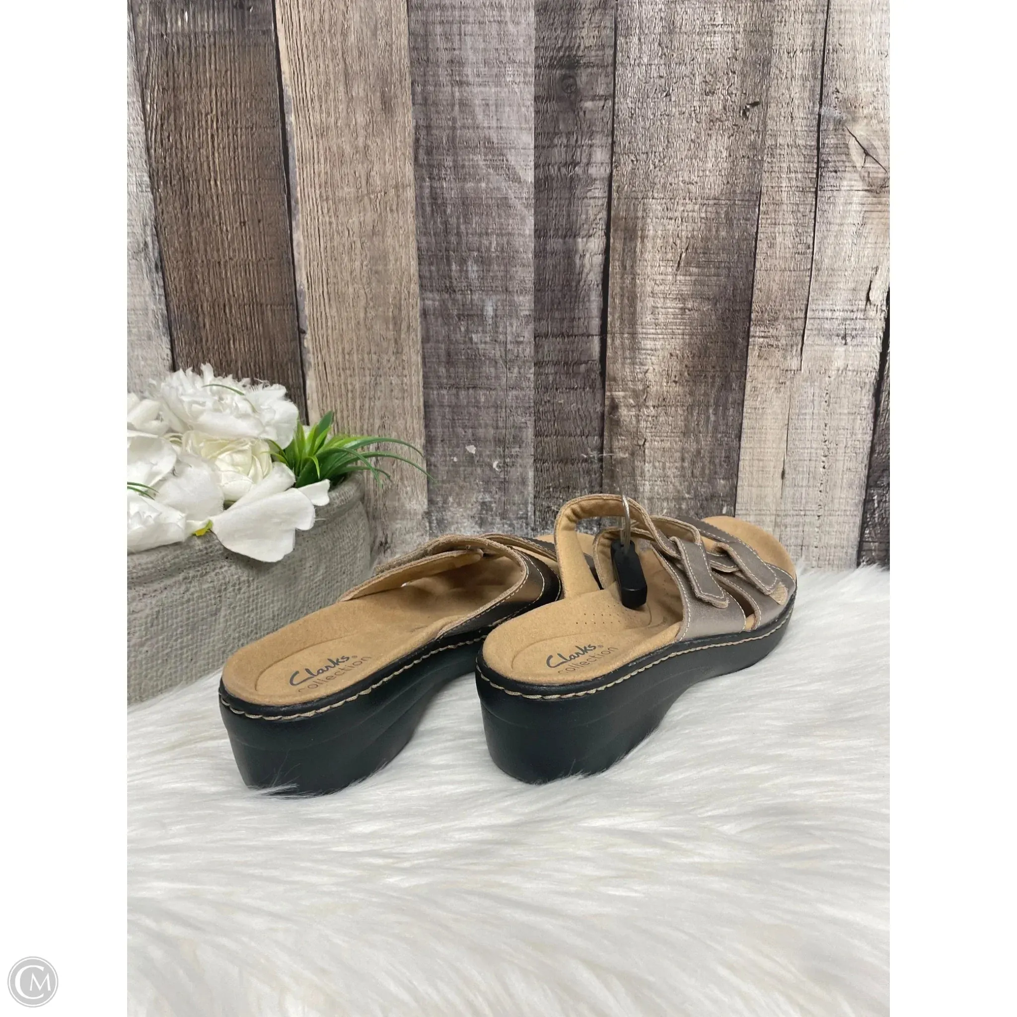 Sandals Heels Wedge By Clarks In Gold, Size: 8.5 clarks