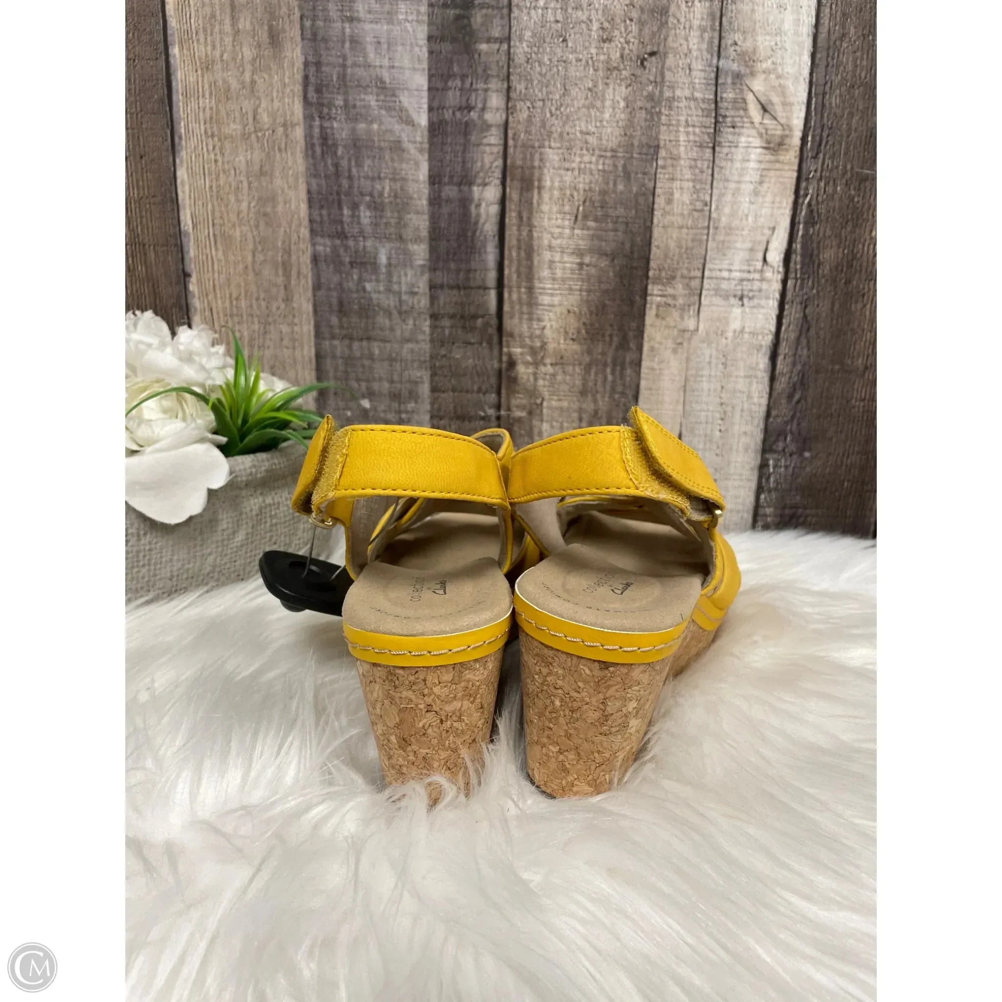 Sandals Heels Wedge By Clarks In Yellow, Size: 7 clarks