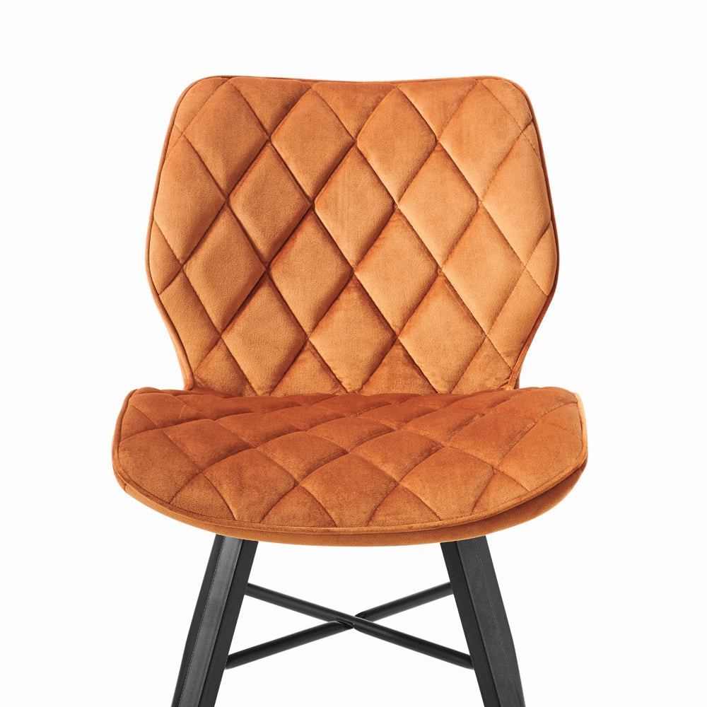 Set of 2 Ampney Diamond Stitch Orange Velvet Dining Chair Set of 2 with Metal Legs