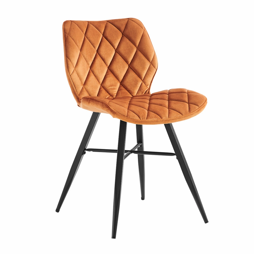 Set of 2 Ampney Diamond Stitch Orange Velvet Dining Chair Set of 2 with Metal Legs