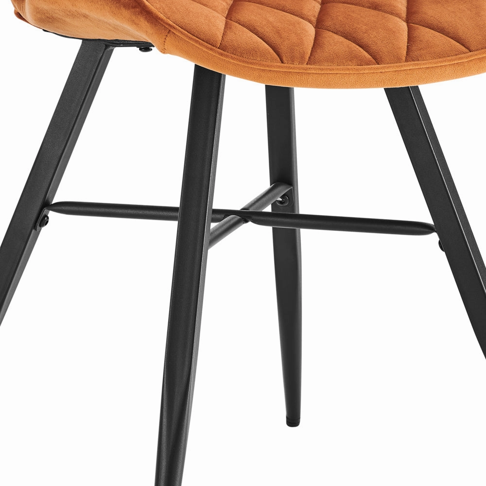 Set of 2 Ampney Diamond Stitch Orange Velvet Dining Chair Set of 2 with Metal Legs