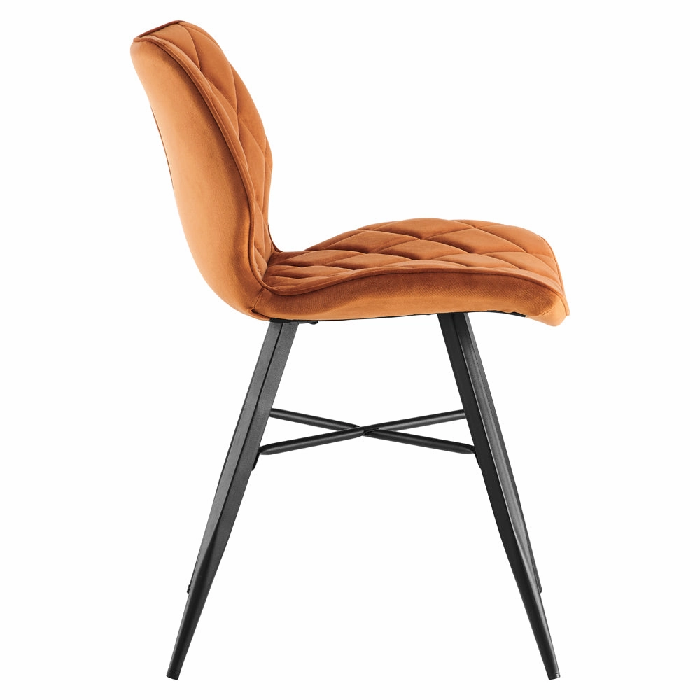 Set of 2 Ampney Diamond Stitch Orange Velvet Dining Chair Set of 2 with Metal Legs