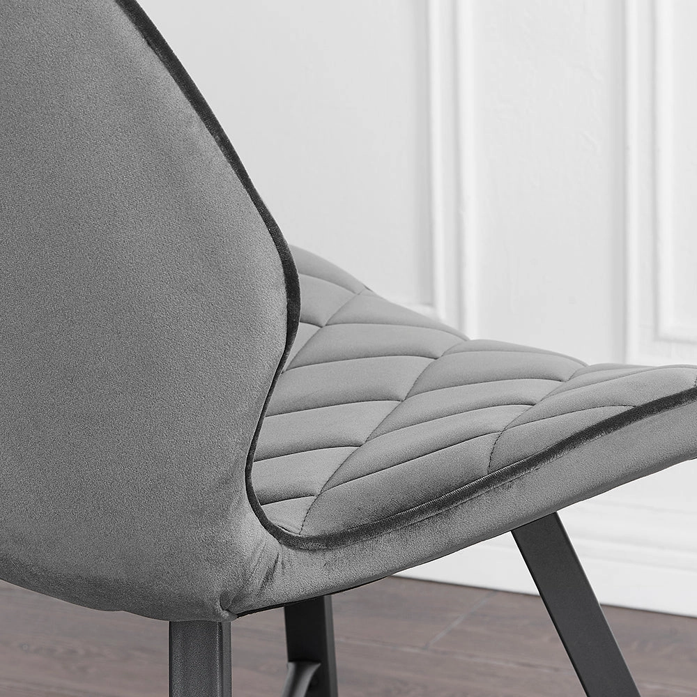 Set of 2 Ampney Velvet Diamond Stitch Dining Chairs with Metal Legs (Dark Grey Velvet)