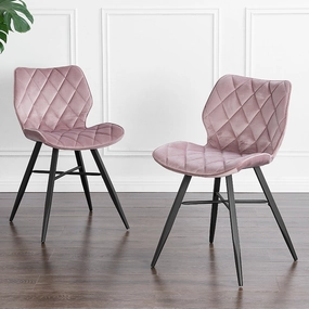 Set of 2 Ampney Velvet Diamond Stitch Dining Chairs with Metal Legs (Dusty Pink Velvet)
