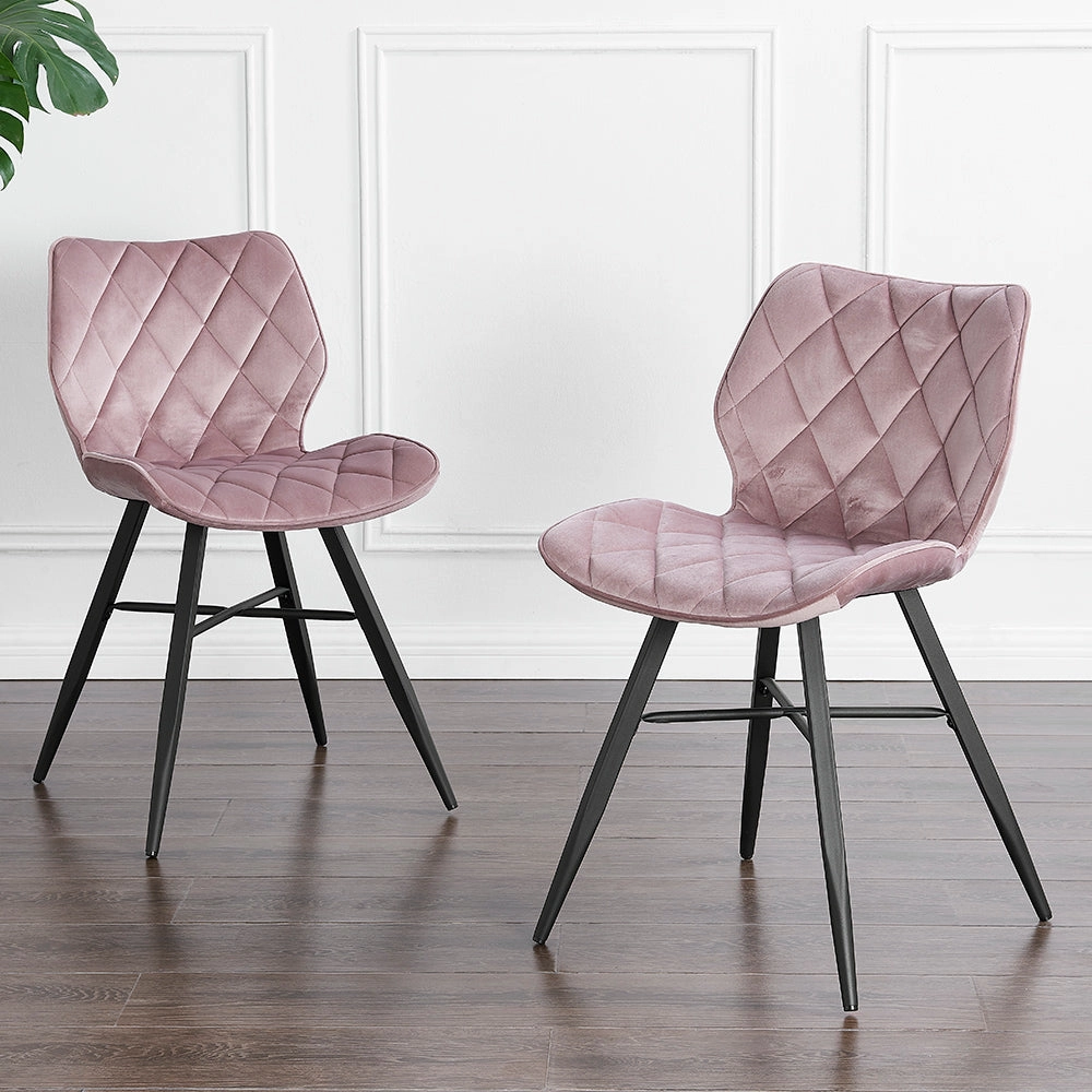 Set of 2 Ampney Velvet Diamond Stitch Dining Chairs with Metal Legs (Dusty Pink Velvet)