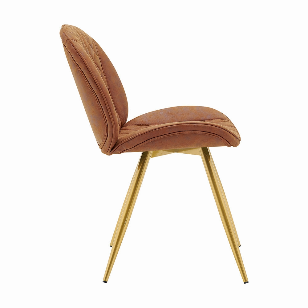 Set of 2 Cosford Diamond Stitch Dining Chairs (Vintage Tan Leather Effect Fabric)