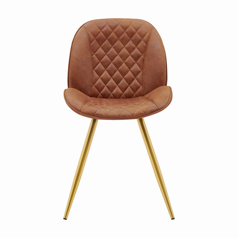 Set of 2 Cosford Diamond Stitch Dining Chairs (Vintage Tan Leather Effect Fabric)