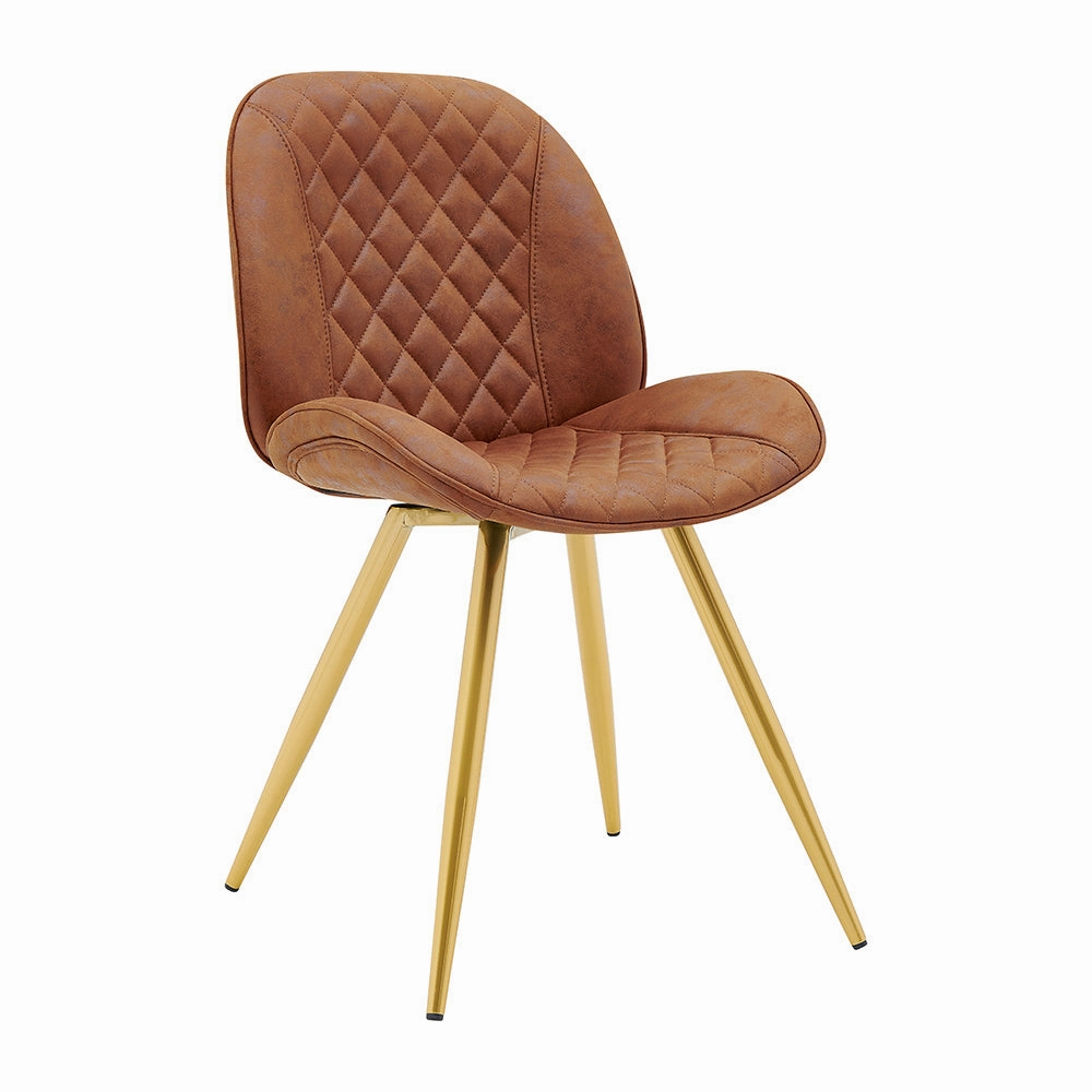Set of 2 Cosford Diamond Stitch Dining Chairs (Vintage Tan Leather Effect Fabric)
