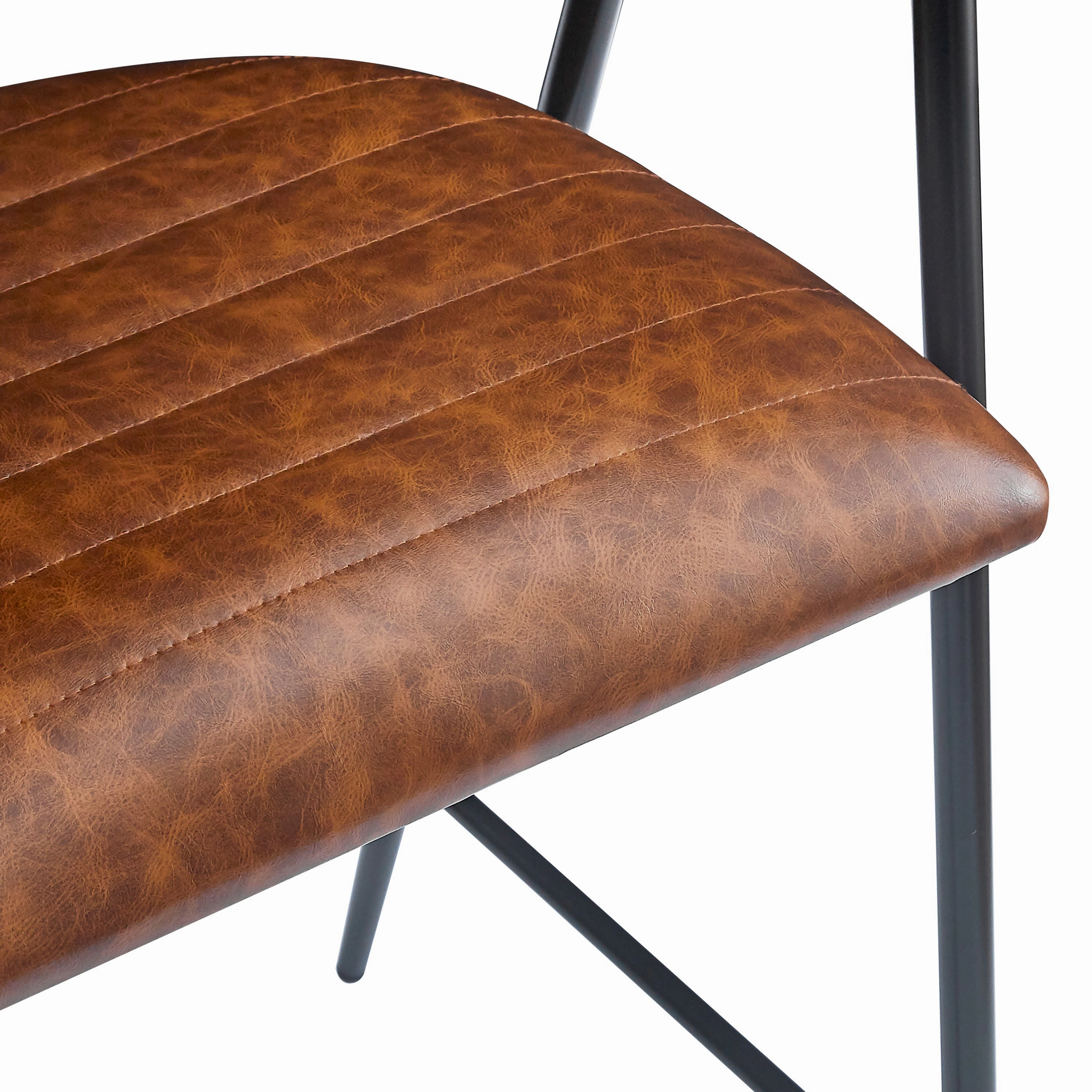 Set of 2 Modern PU Leather Counter Stools  Brown Upholstery