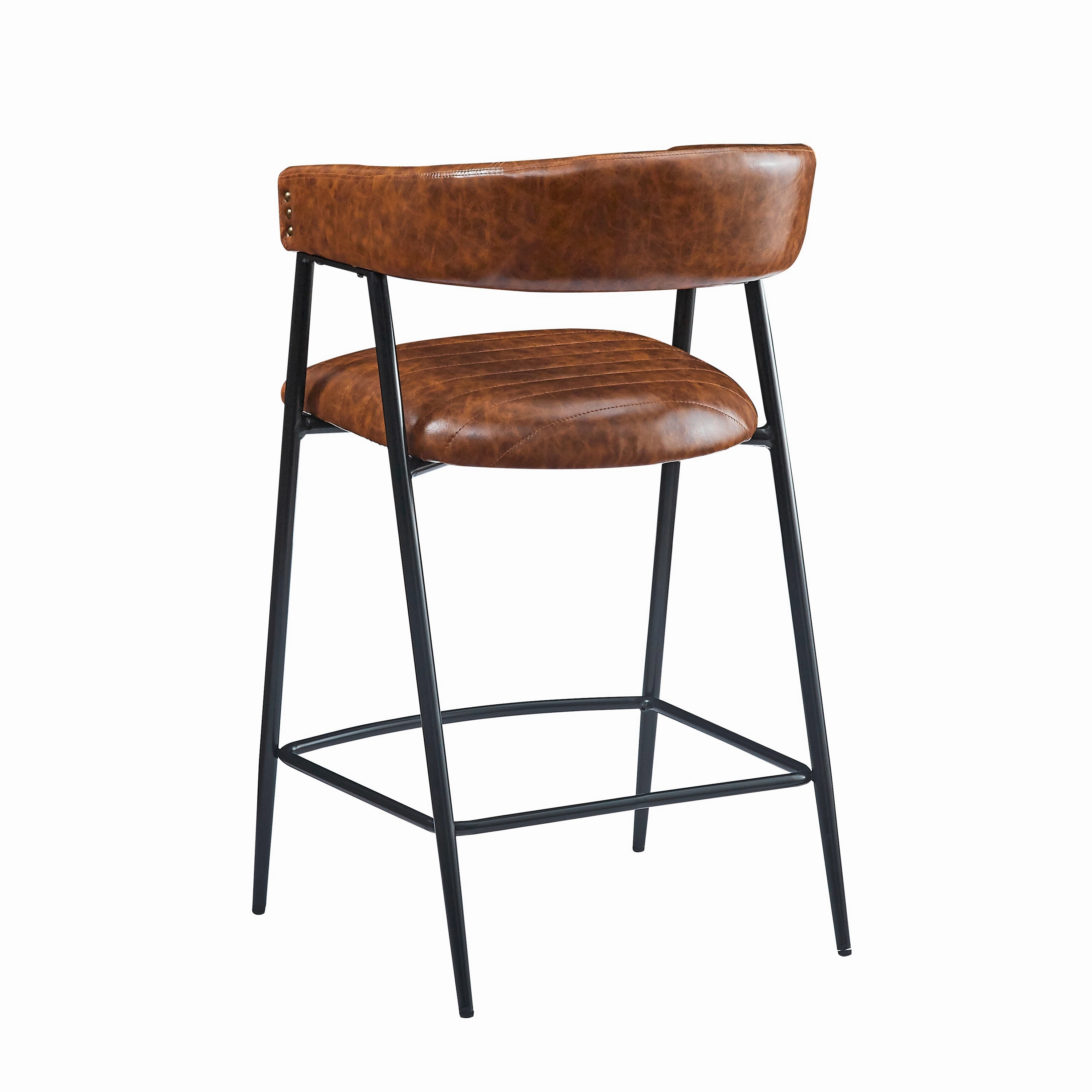 Set of 2 Modern PU Leather Counter Stools  Brown Upholstery