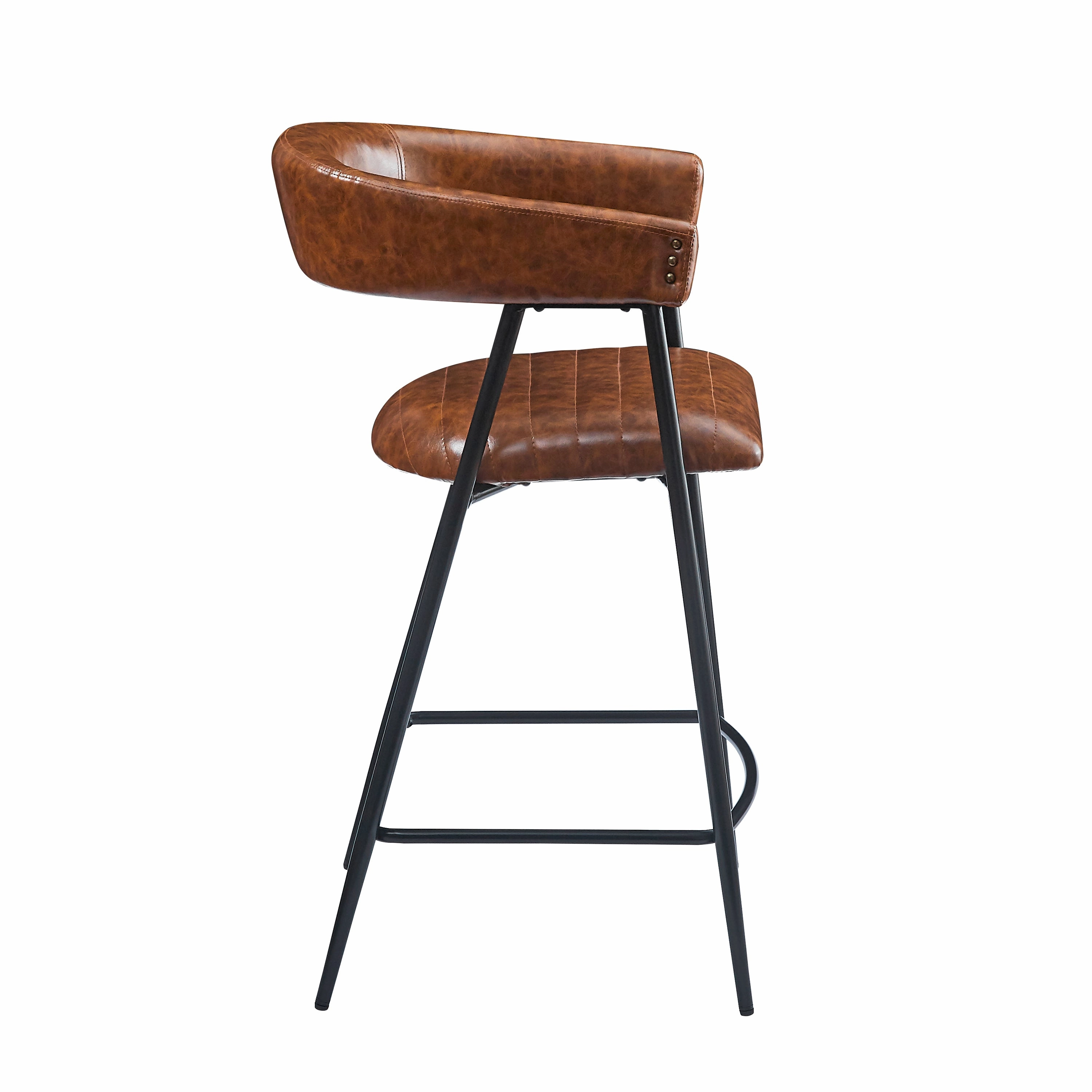 Set of 2 Modern PU Leather Counter Stools  Brown Upholstery