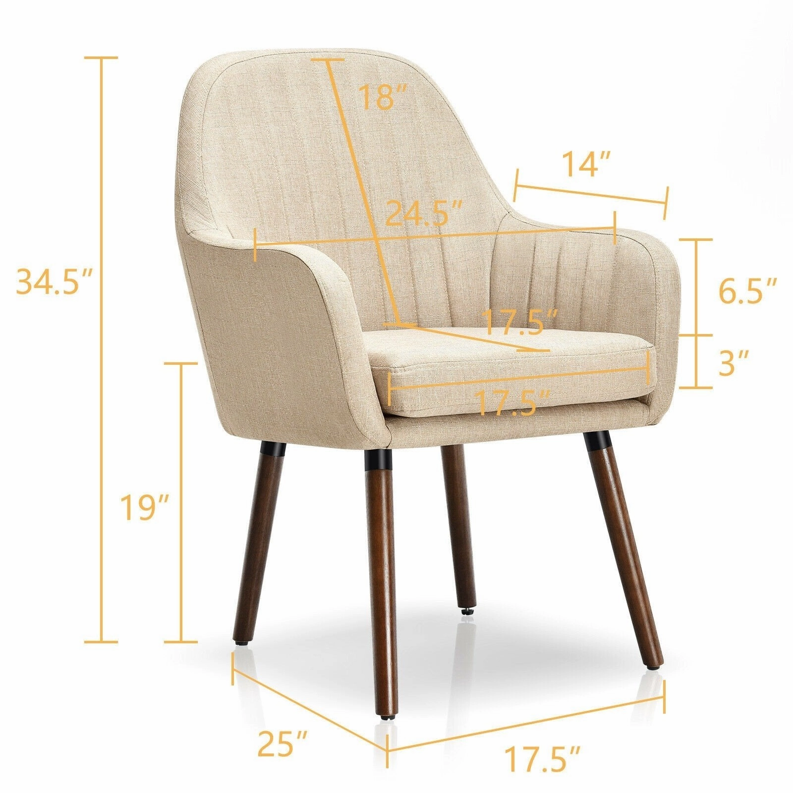 Set of 2 or 4 Fabric Dining Chairs, Accent Upholstered Arm Chair w/Wood Legs
