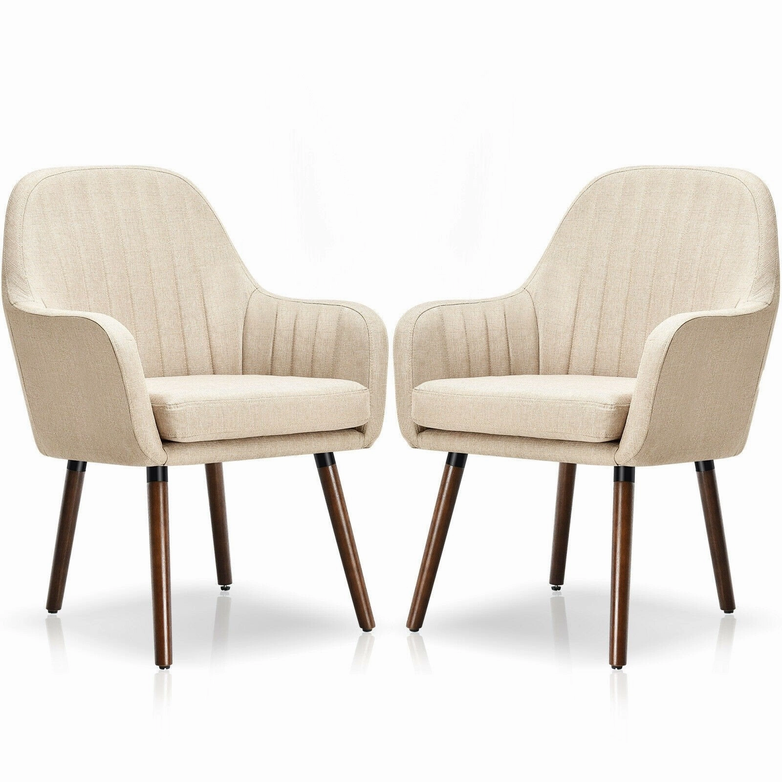 Set of 2 or 4 Fabric Dining Chairs, Accent Upholstered Arm Chair w/Wood Legs