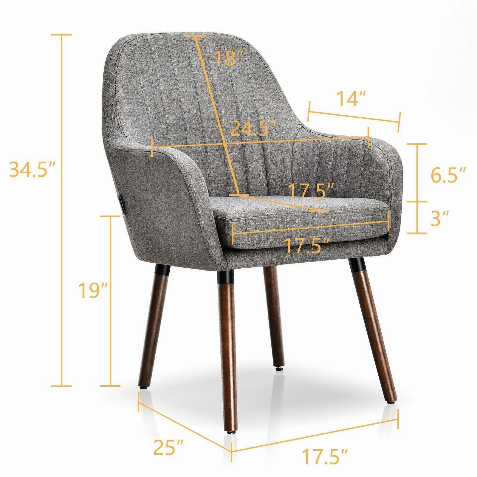 Set of 2 or 4 Fabric Dining Chairs, Accent Upholstered Arm Chair w/Wood Legs