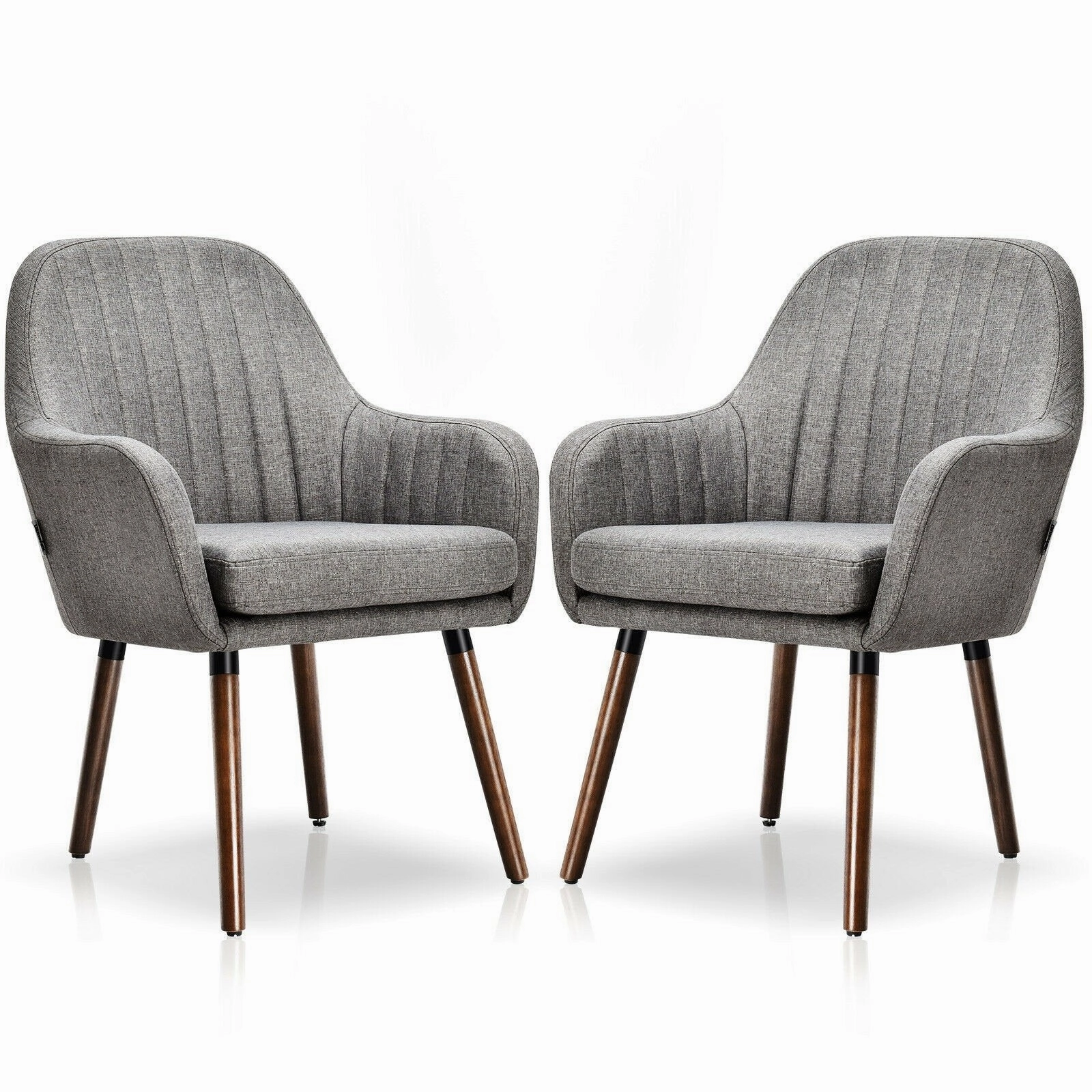 Set of 2 or 4 Fabric Dining Chairs, Accent Upholstered Arm Chair w/Wood Legs