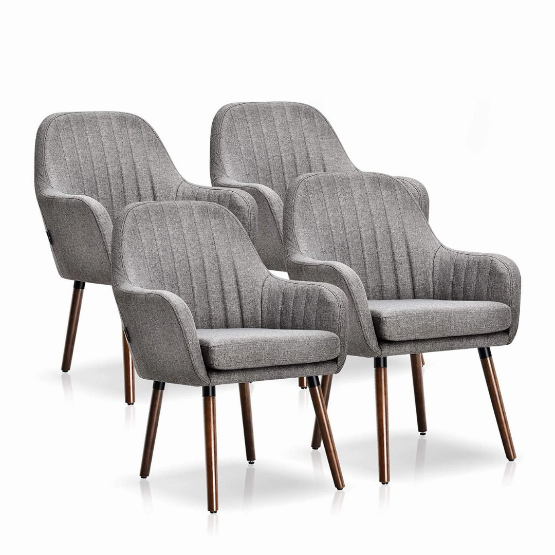 Set of 2 or 4 Fabric Dining Chairs, Accent Upholstered Arm Chair w/Wood Legs