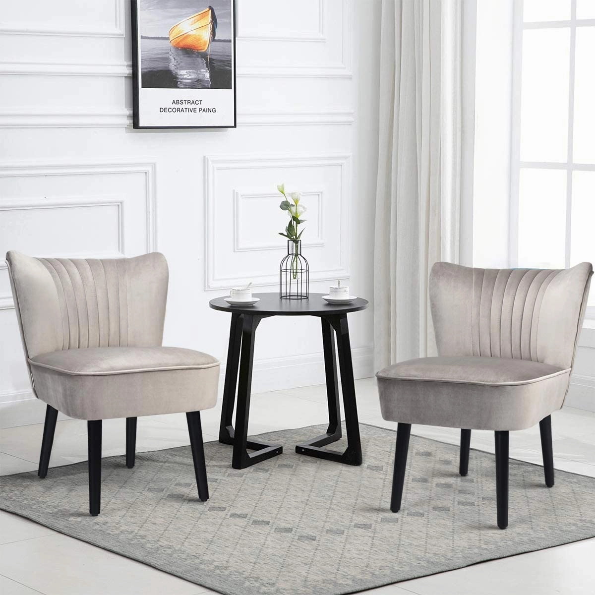 Set of 2 Velvet Accent Chair, Upholstered Modern Leisure Club Chairs w/ Solid Wood Legs