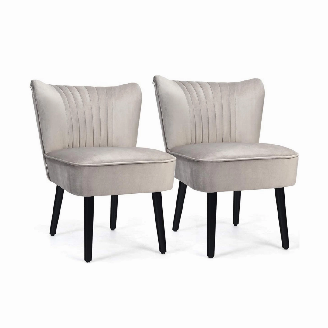Set of 2 Velvet Accent Chair, Upholstered Modern Leisure Club Chairs w/ Solid Wood Legs