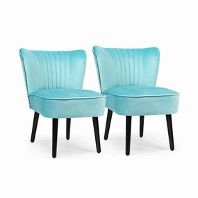 Set of 2 Velvet Accent Chair, Upholstered Modern Leisure Club Chairs w/ Solid Wood Legs armless chair, modern chair