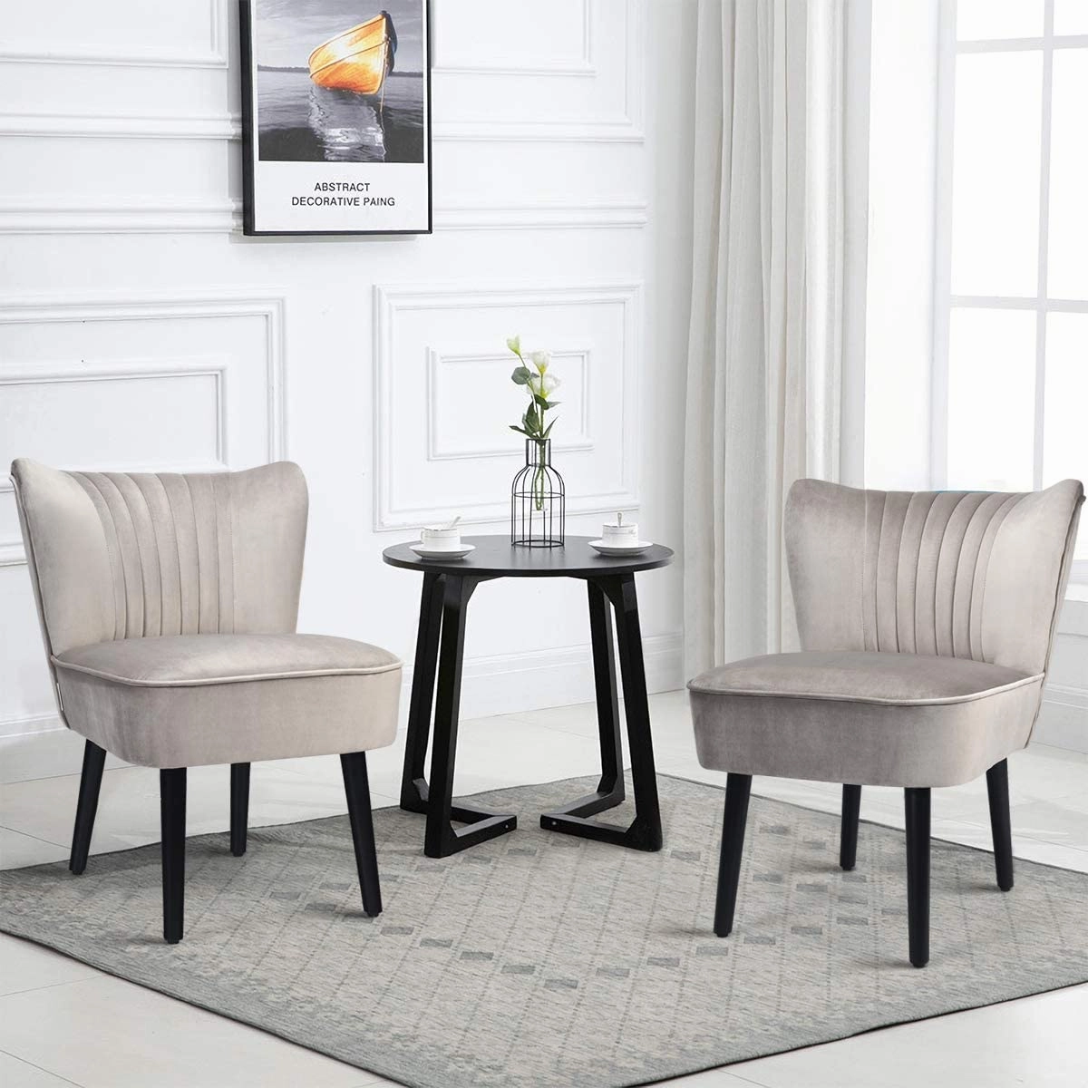 Set of 2 Velvet Accent Chair, Upholstered Modern Leisure Club Chairs w/ Solid Wood Legs