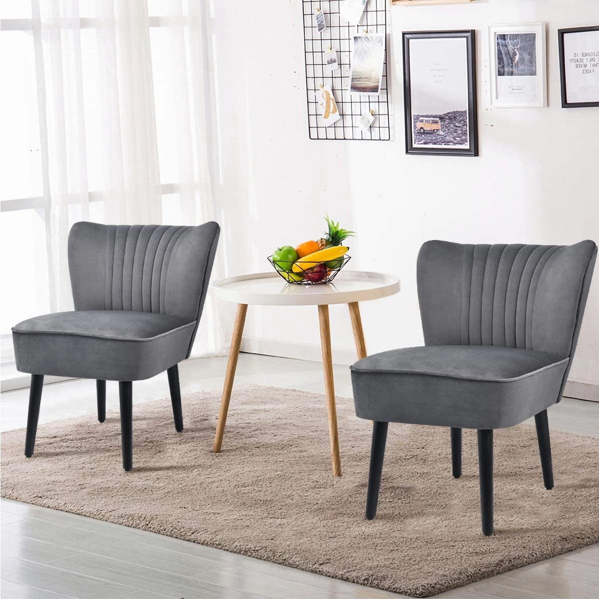 Set of 2 Velvet Accent Chair, Upholstered Modern Leisure Club Chairs w/ Solid Wood Legs