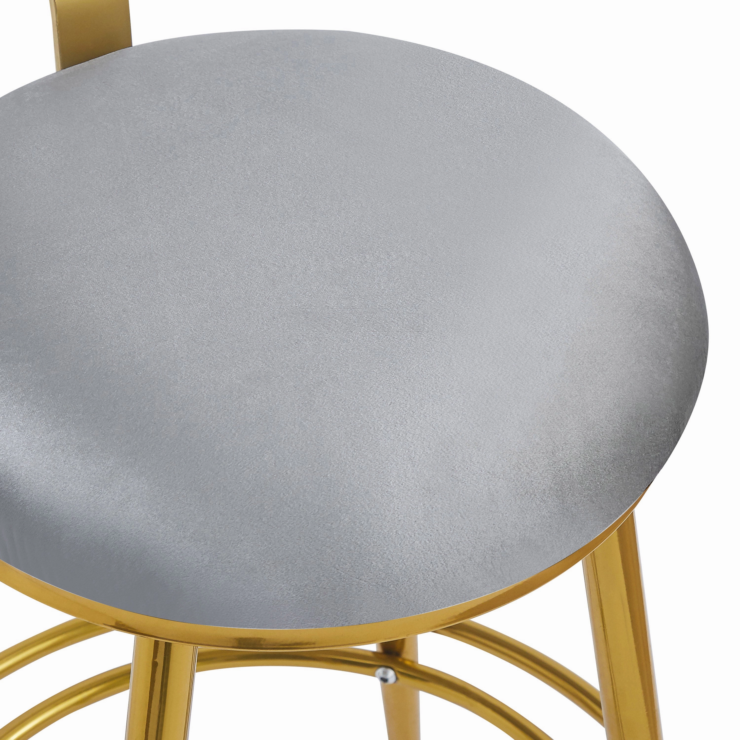 Set of 2 Velvet Counter Stools  Dark Grey Upholstery, Round Cushion