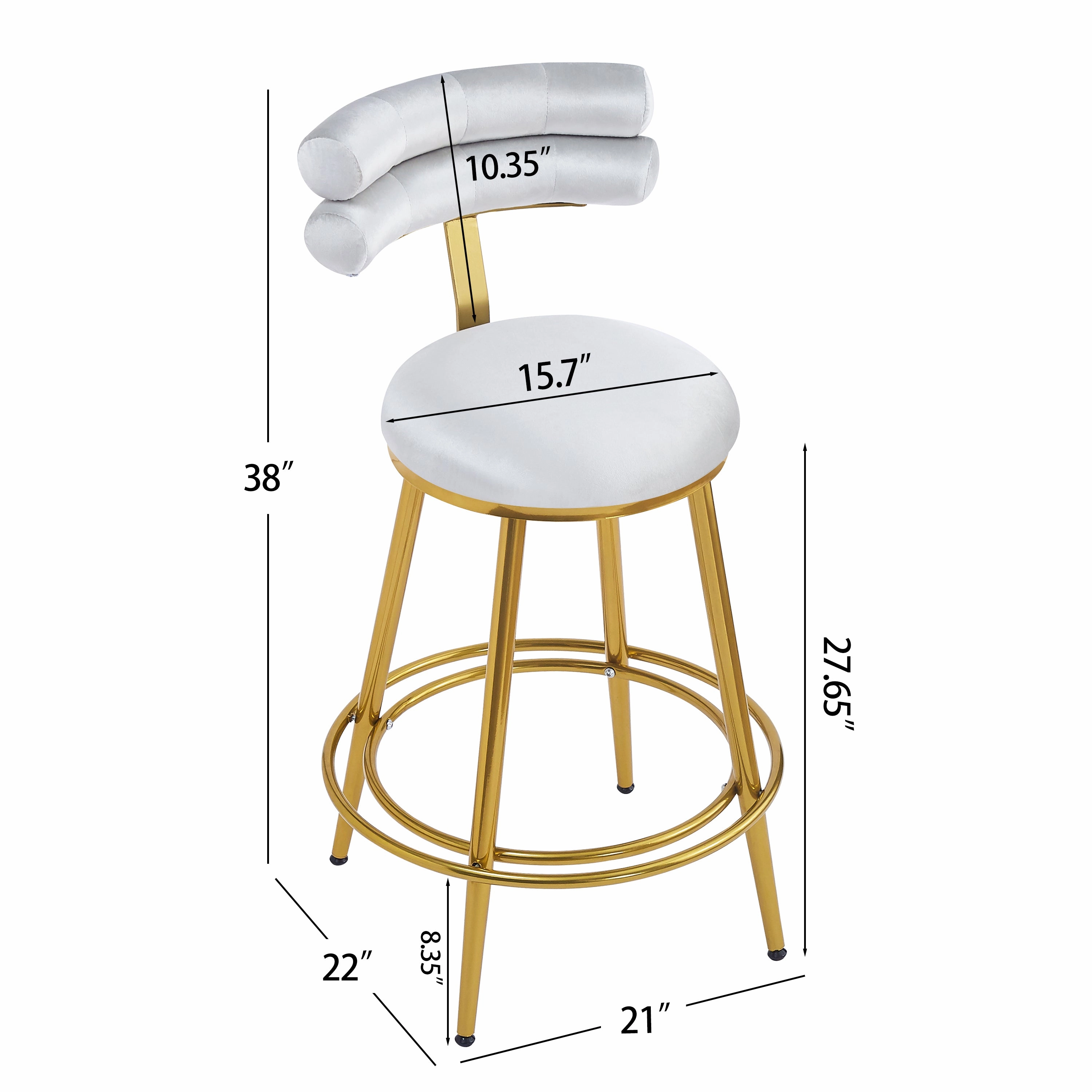 Set of 2 Velvet Counter Stools  Dark Grey Upholstery, Round Cushion