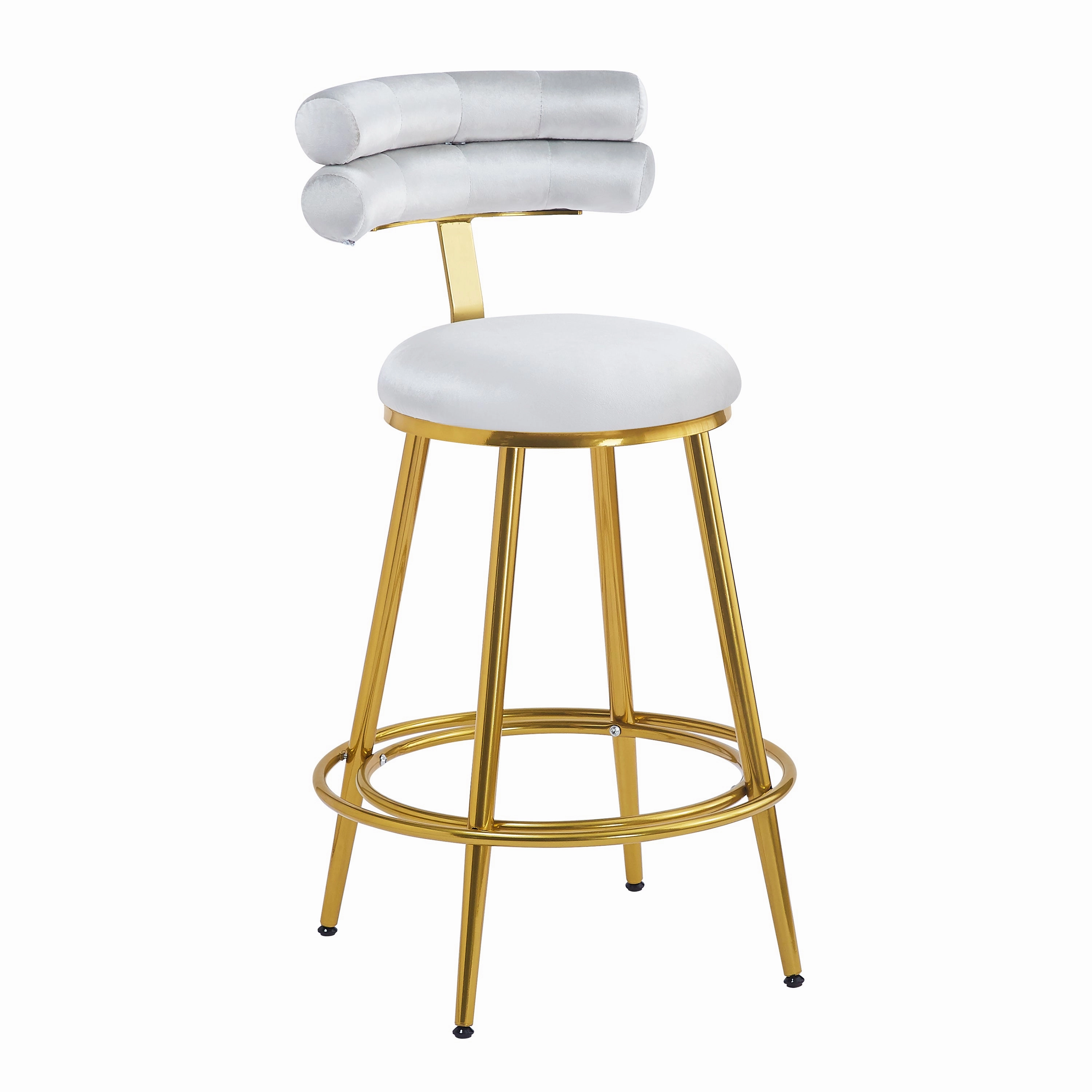Set of 2 Velvet Counter Stools  Dark Grey Upholstery, Round Cushion