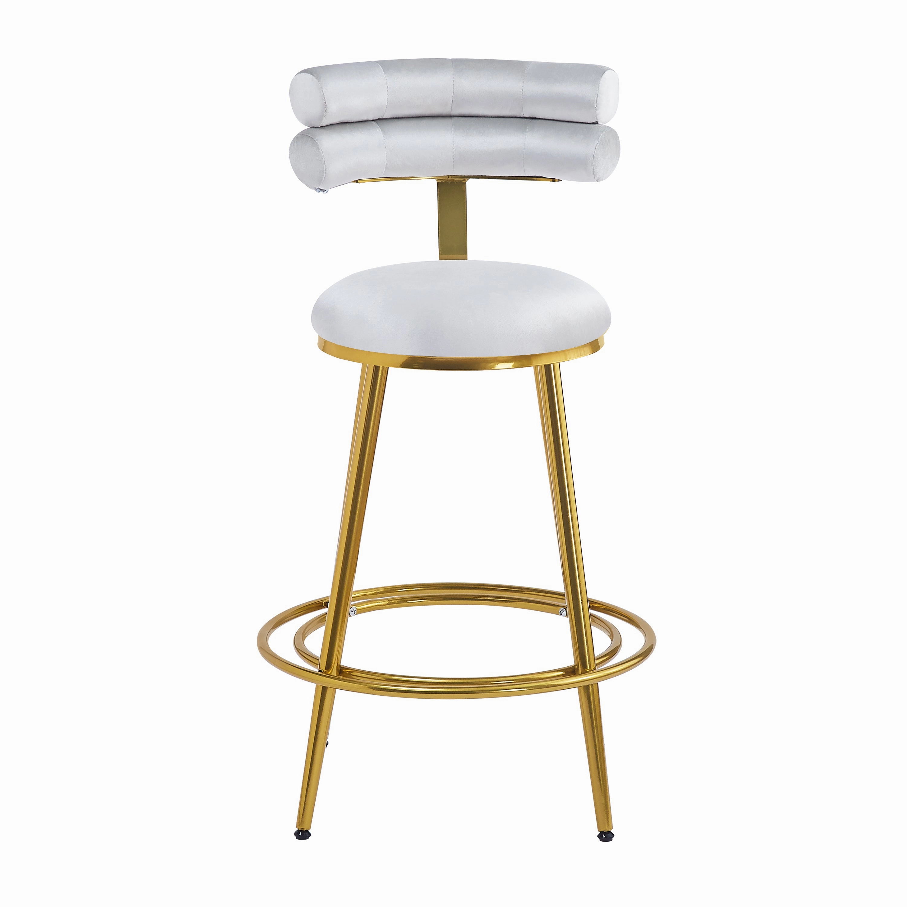 Set of 2 Velvet Counter Stools  Dark Grey Upholstery, Round Cushion