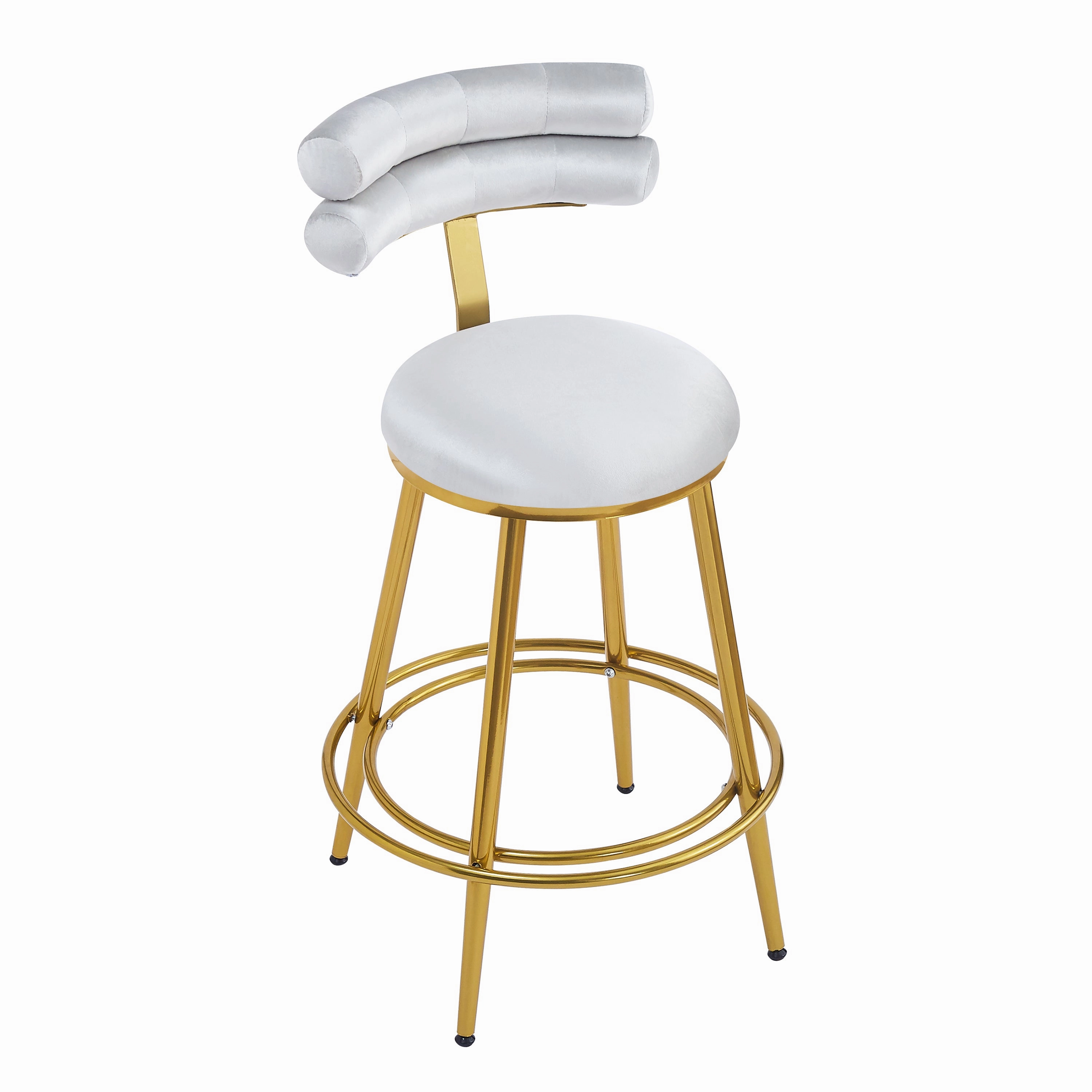 Set of 2 Velvet Counter Stools  Dark Grey Upholstery, Round Cushion