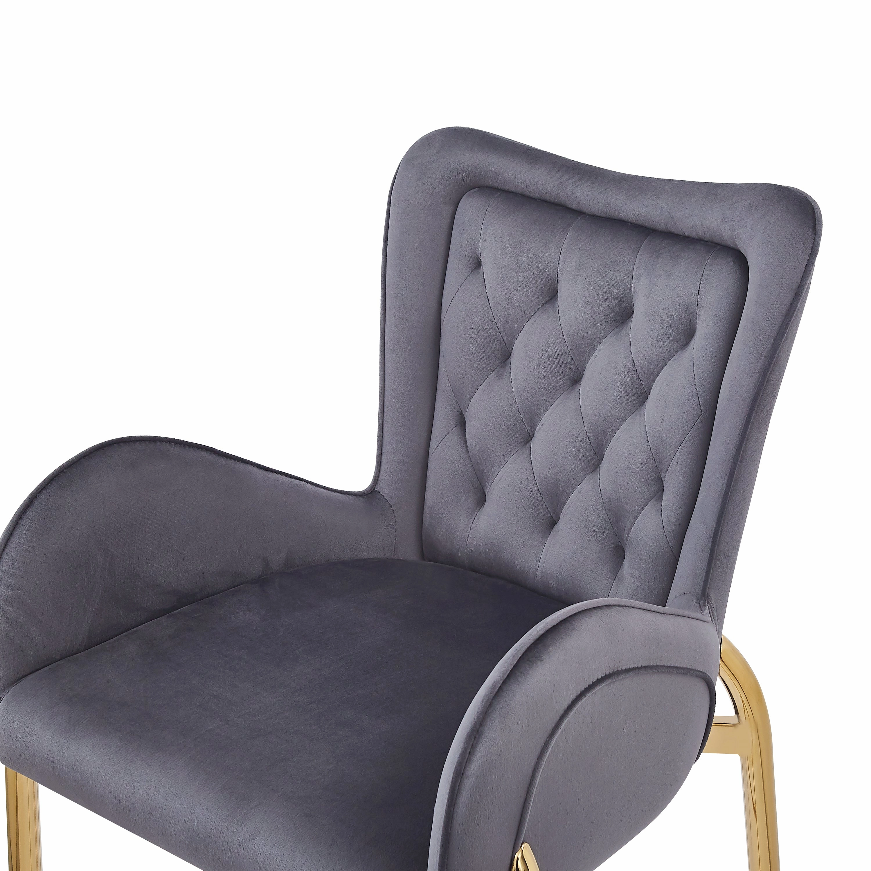 Set of 2 Velvet Counter Stools Tufted Bar Chairs Gold Frame