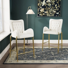 Set of 2 Velvet Counter Stools Tufted Bar Chairs Gold Frame kitchen accessories, table linens