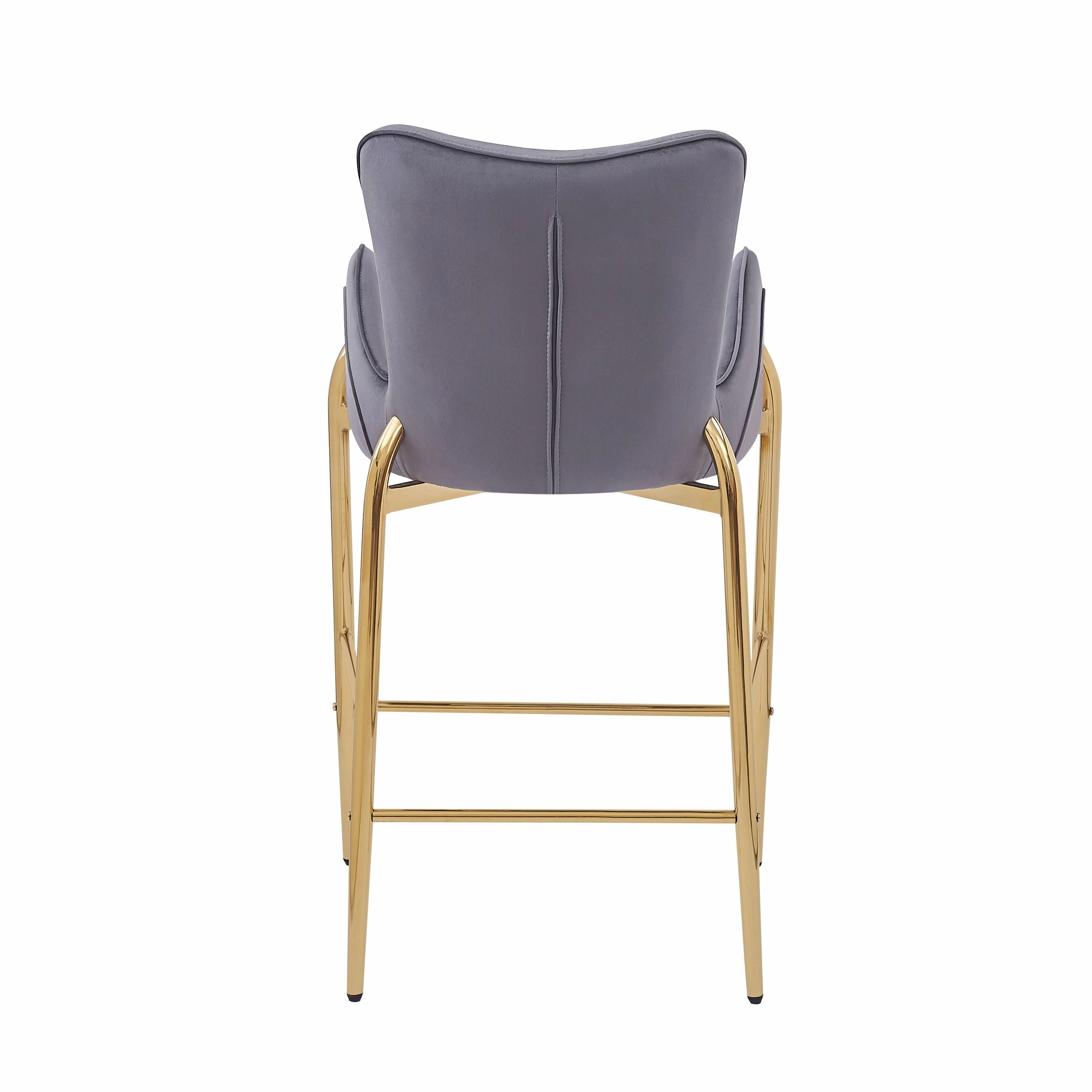 Set of 2 Velvet Counter Stools Tufted Bar Chairs Gold Frame