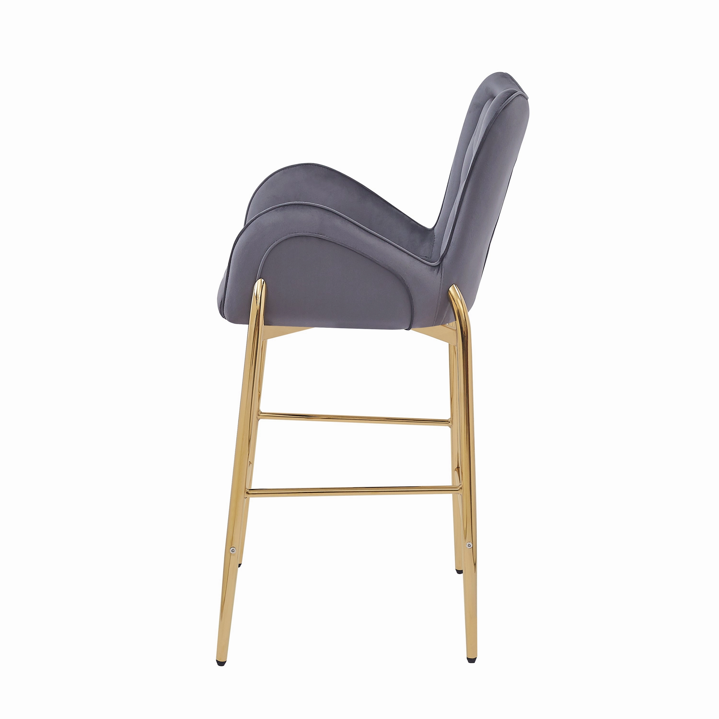 Set of 2 Velvet Counter Stools Tufted Bar Chairs Gold Frame