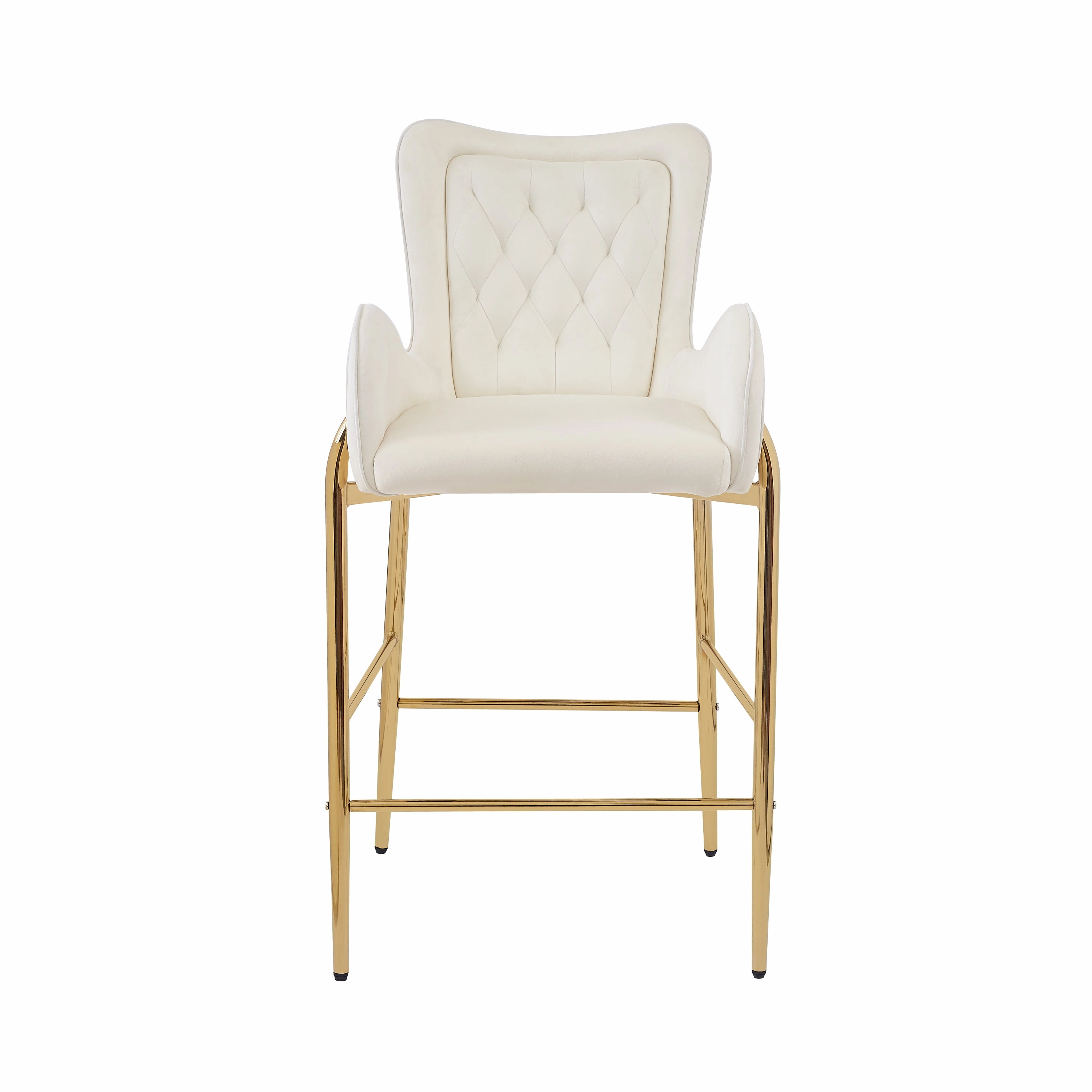 Set of 2 Velvet Counter Stools Tufted Bar Chairs Gold Frame