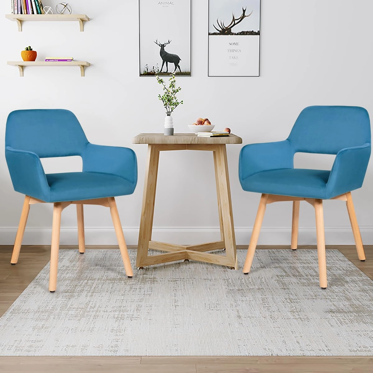 Set of 2 Velvet Dining Chairs, Modern Leisure Accent Living Room Chair w/Wood Legs, Non-Slip Foot Pads