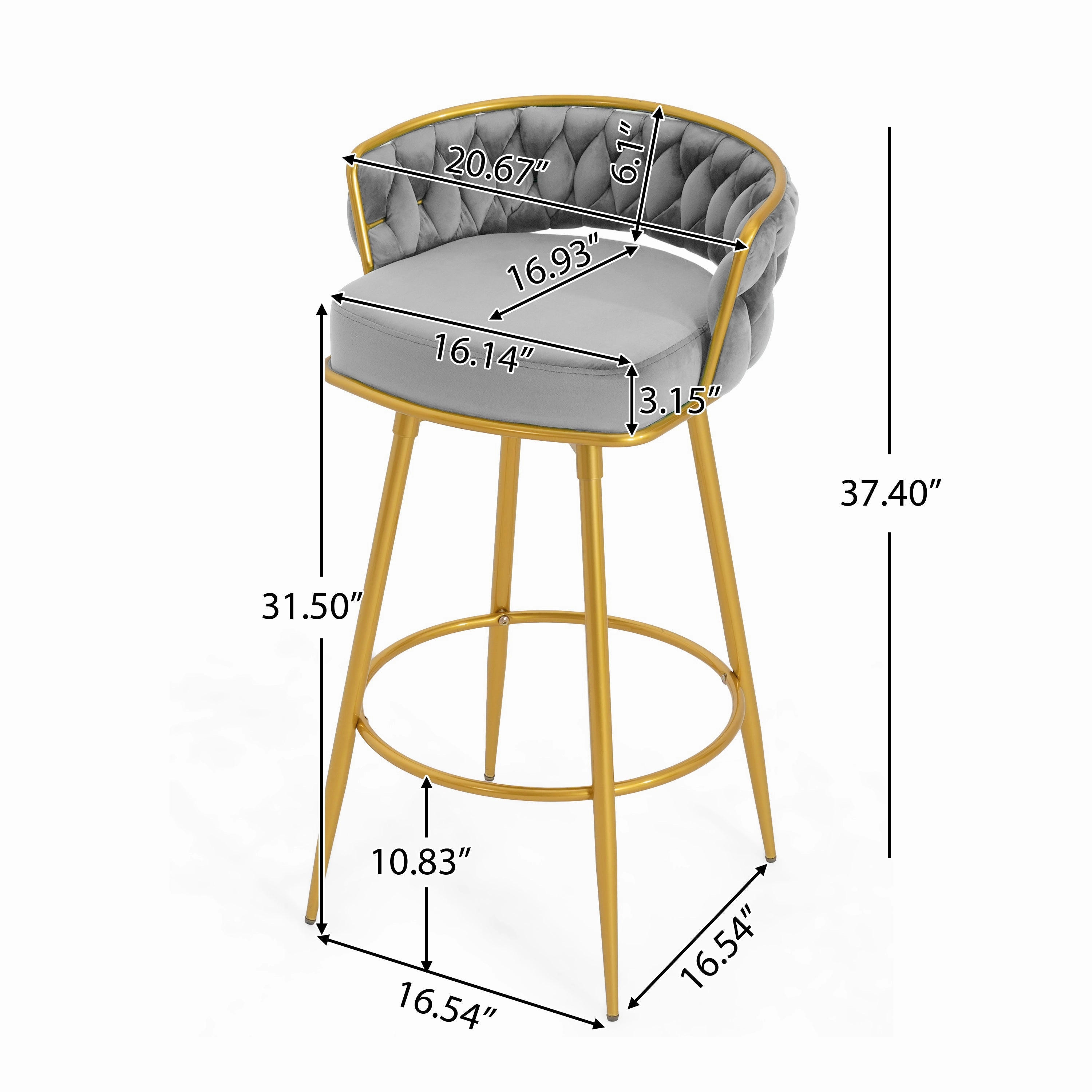 Set of 2 Velvet Swivel Bar Stools 180 Gold Frame w/ Woven Back & Footrest