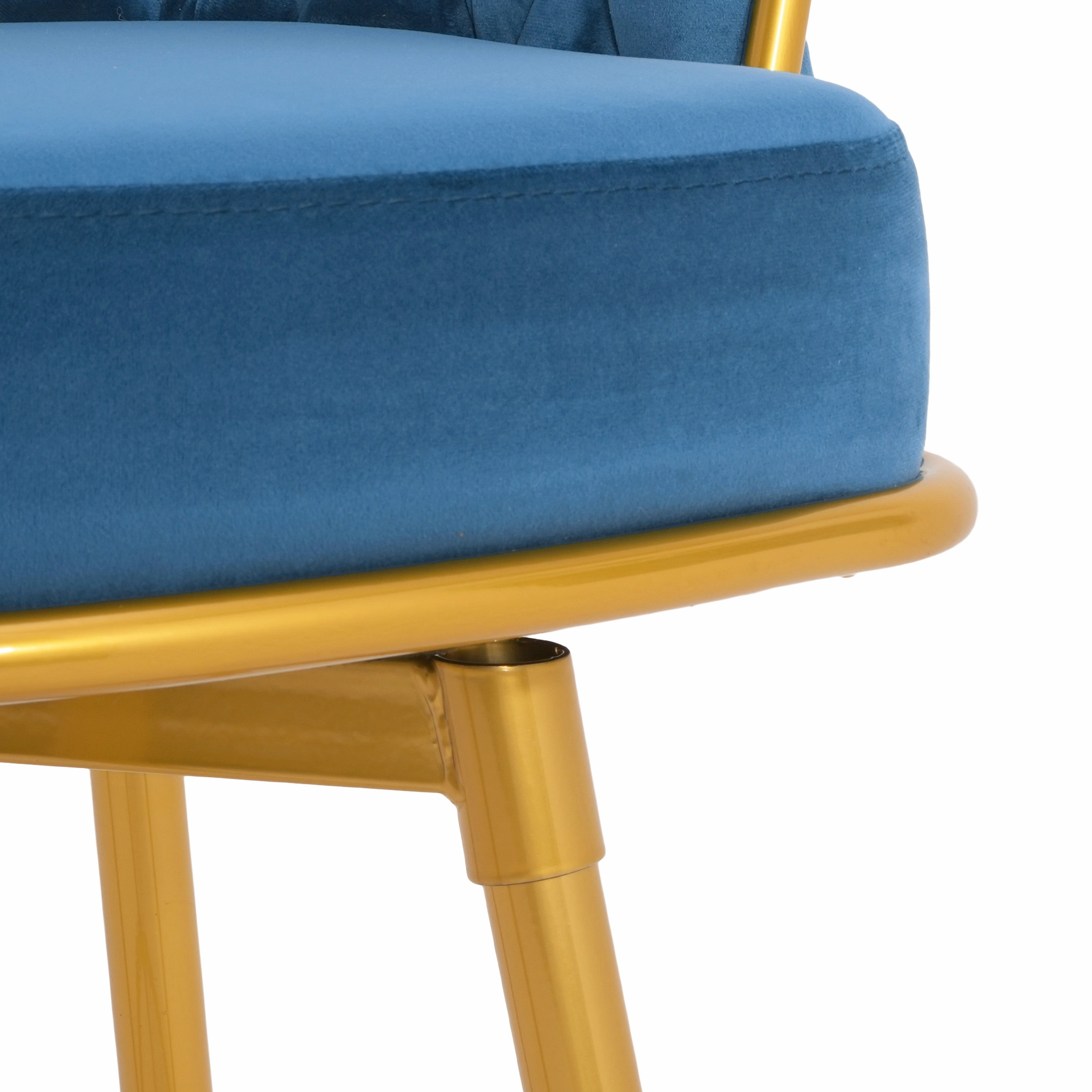 Set of 2 Velvet Swivel Bar Stools 180 Gold Frame w/ Woven Back & Footrest