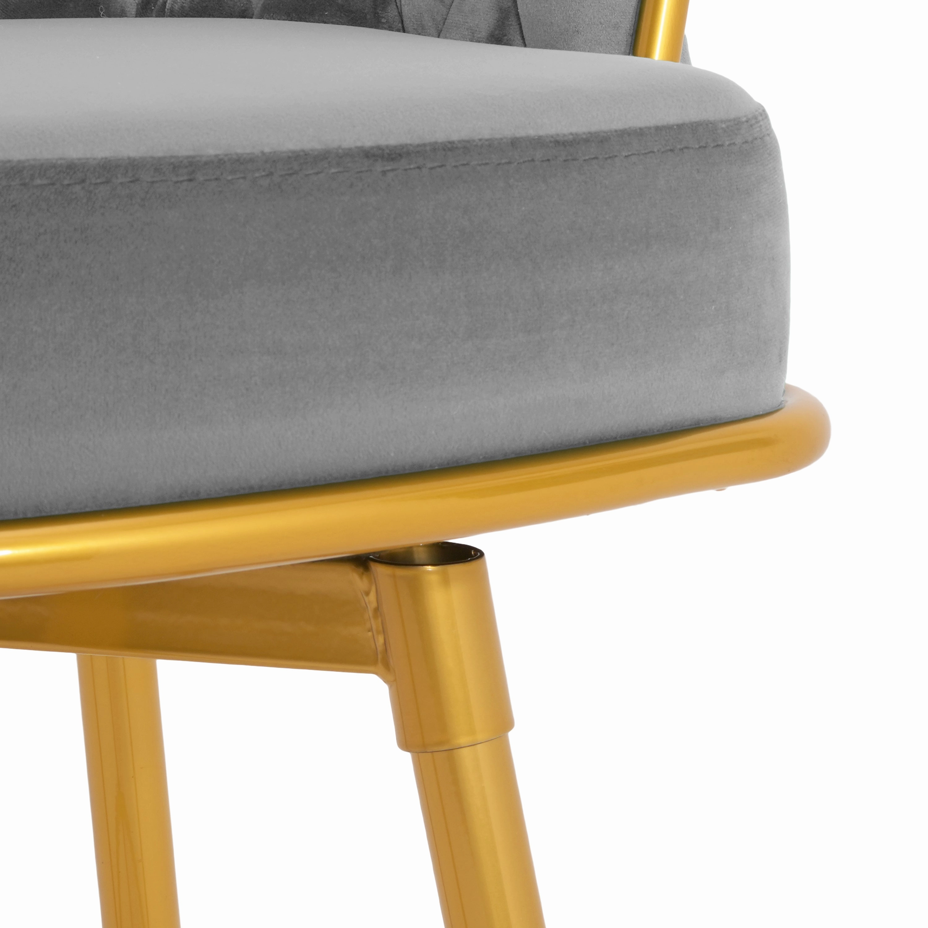 Set of 2 Velvet Swivel Bar Stools 180 Gold Frame w/ Woven Back & Footrest