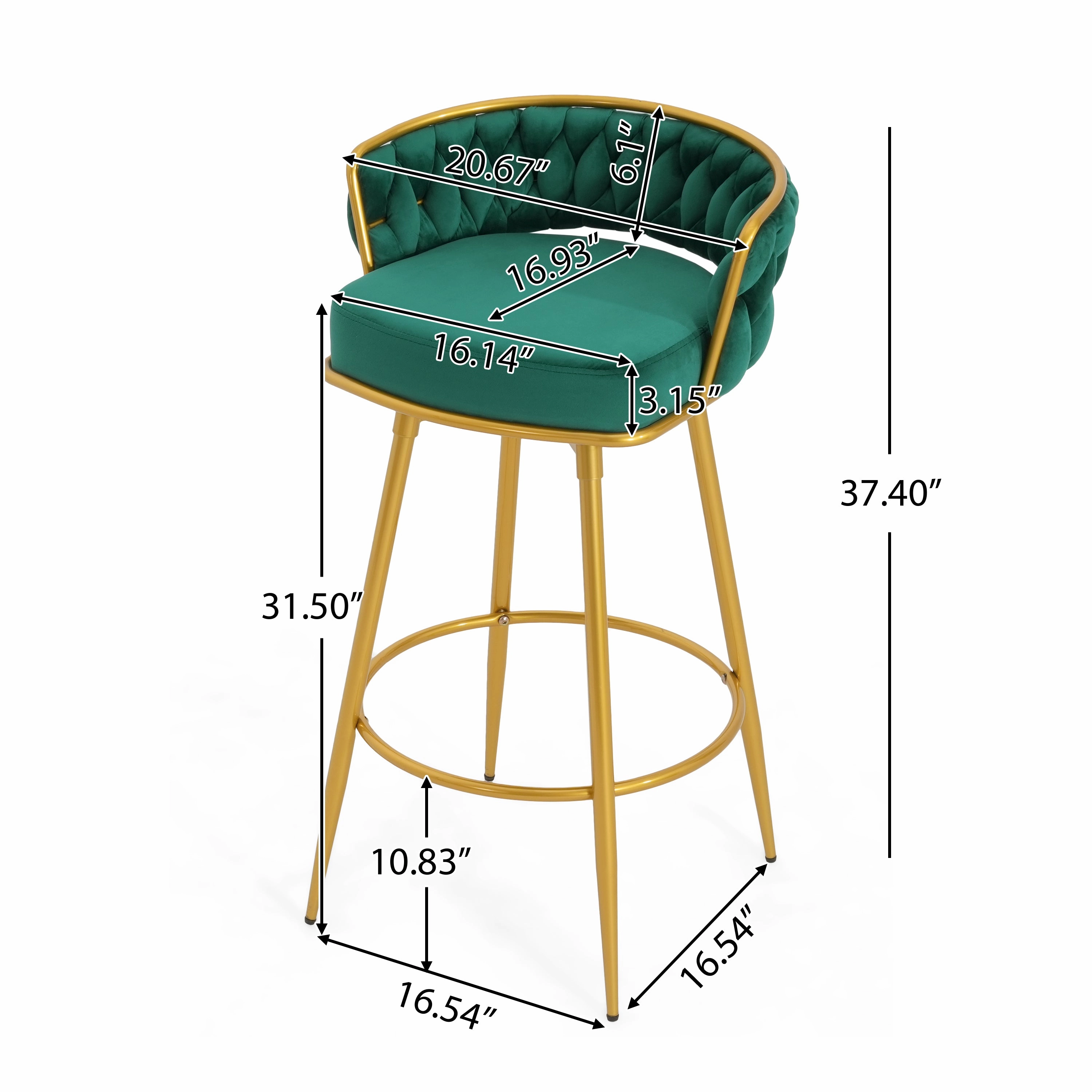 Set of 2 Velvet Swivel Bar Stools 180 Gold Frame w/ Woven Back & Footrest