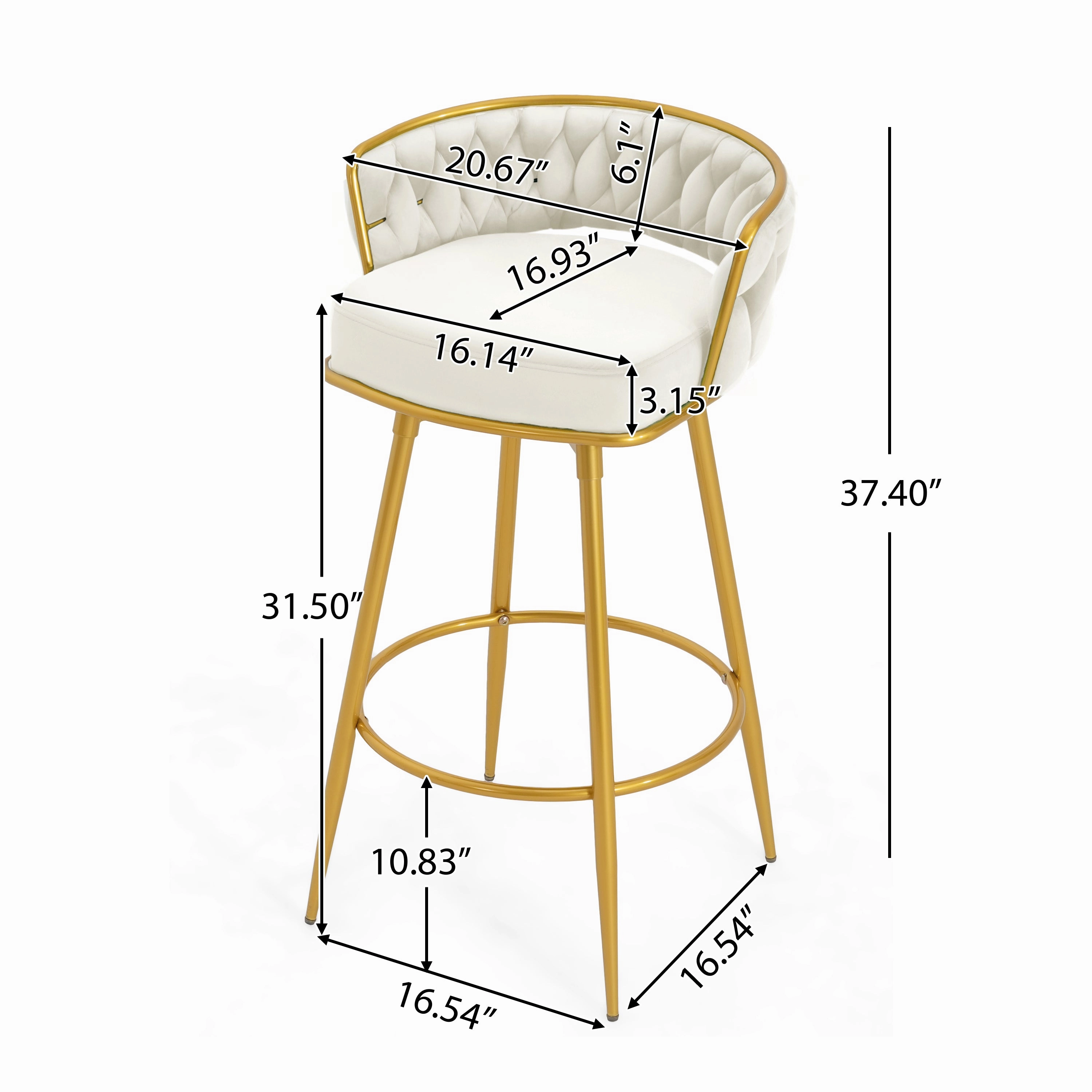 Set of 2 Velvet Swivel Bar Stools 180 Gold Frame w/ Woven Back & Footrest