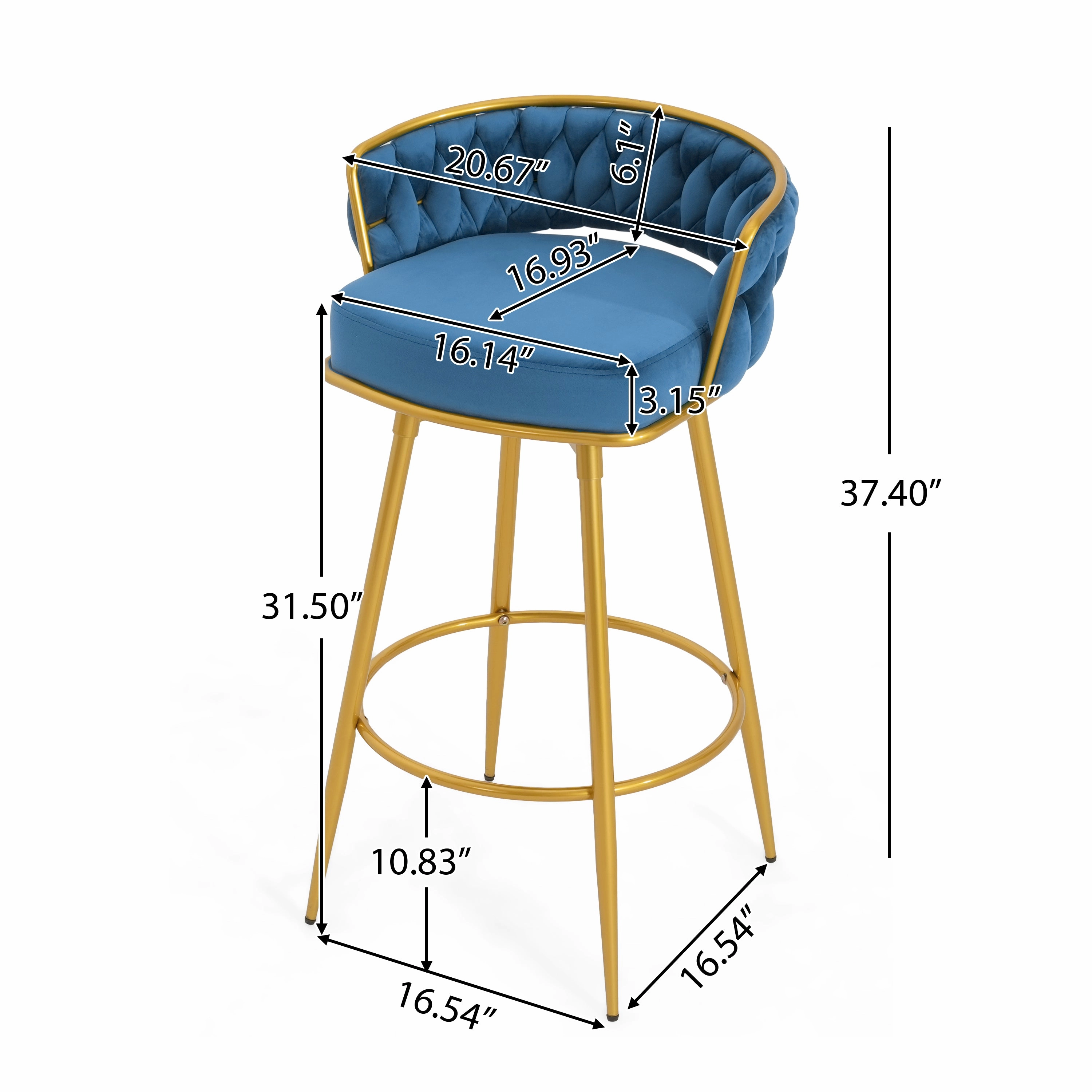 Set of 2 Velvet Swivel Bar Stools 180 Gold Frame w/ Woven Back & Footrest