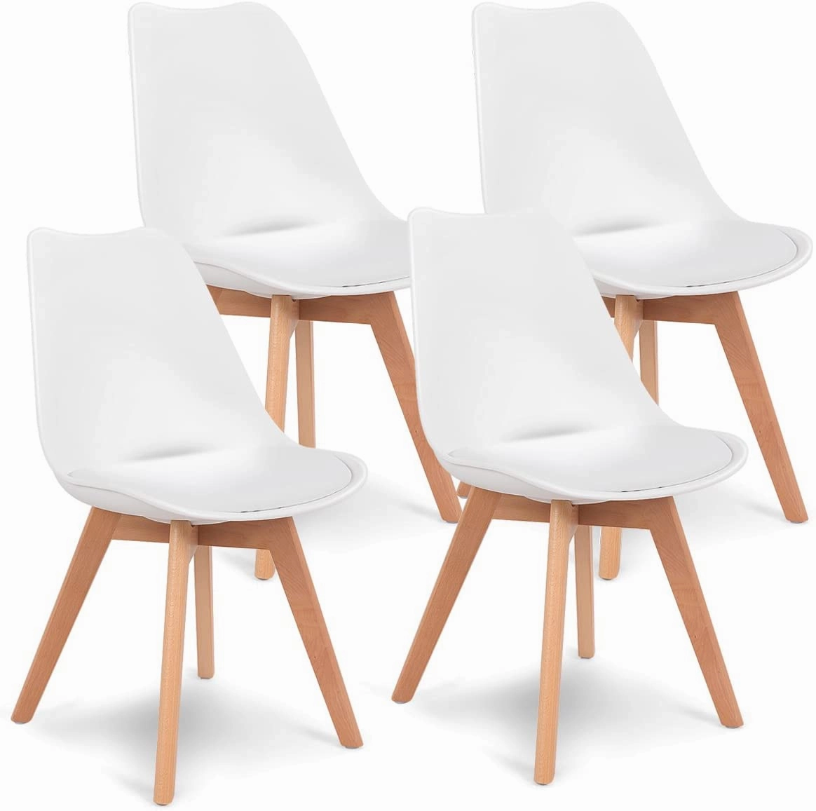 Set of 4 Mid Century Dining Chairs Wood Legs White kitchen towel, placemats