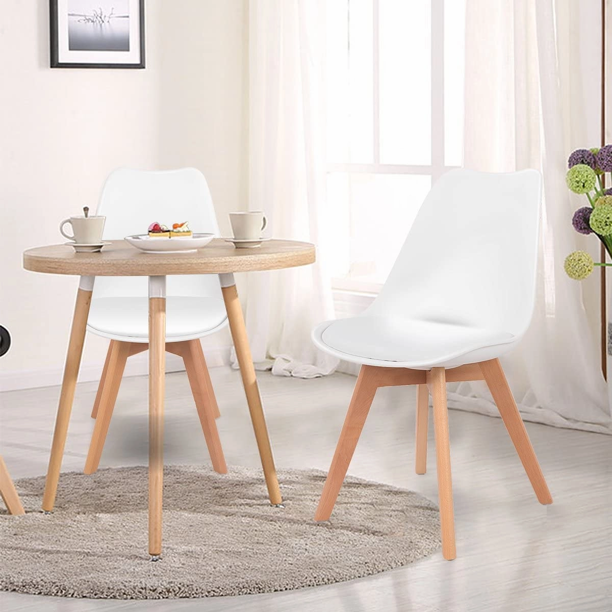 Set of 4 Mid Century Dining Chairs Wood Legs White