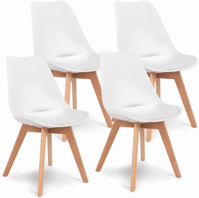 Set of 4 Mid Century Dining Chairs Wood Legs White kitchen towel, placemats