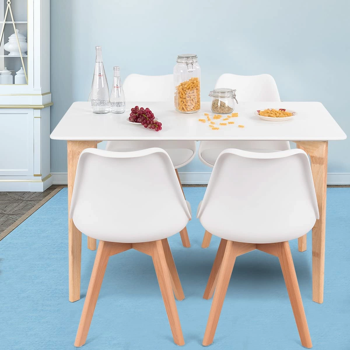 Set of 4 Mid Century Dining Chairs Wood Legs White